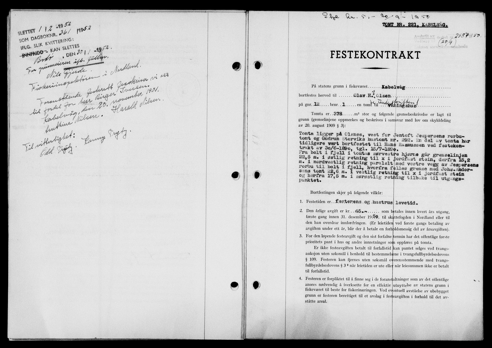 Lofoten sorenskriveri, SAT/A-0017/1/2/2C/L0024a: Mortgage book no. 24a, 1950-1950, Diary no: : 361/1950