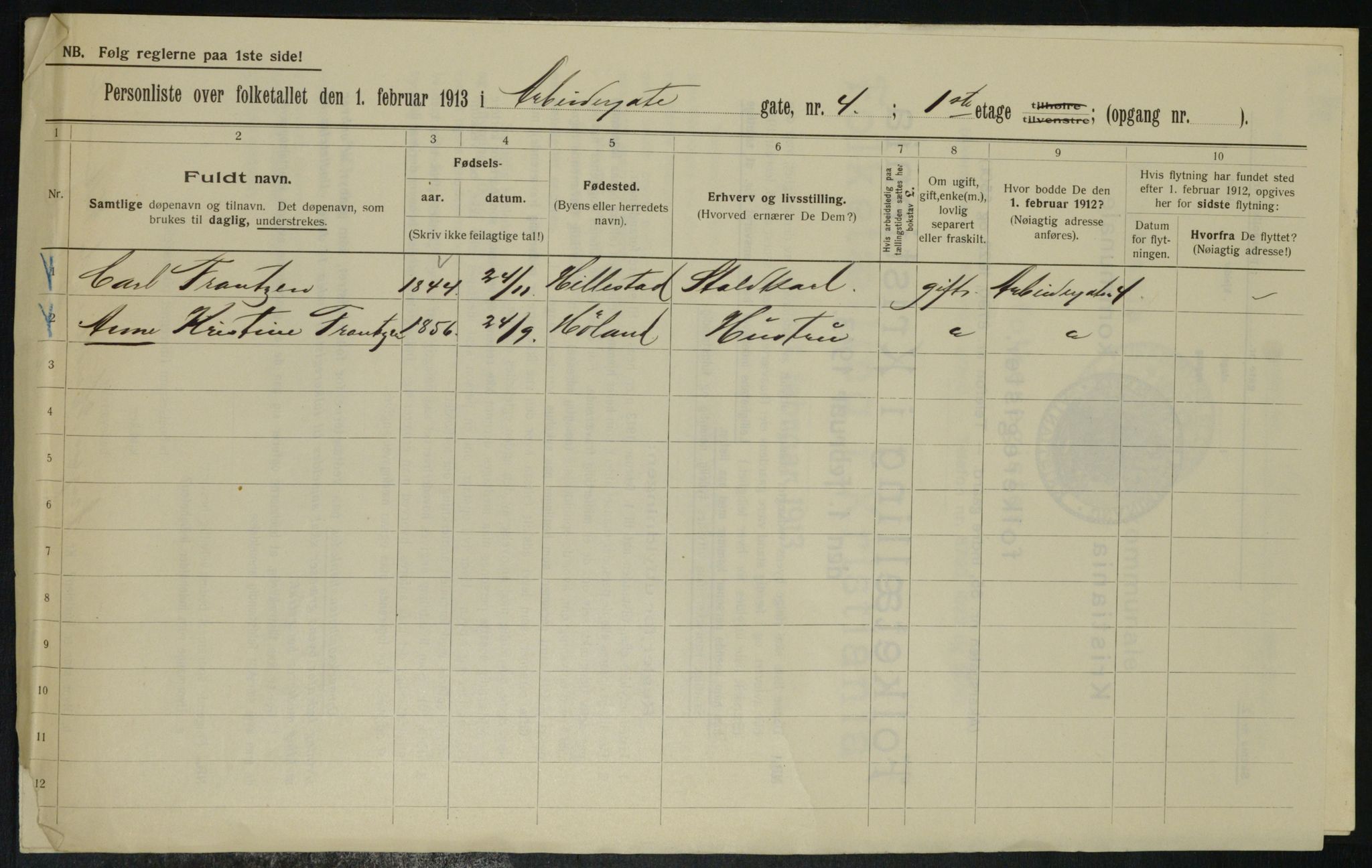 OBA, Municipal Census 1913 for Kristiania, 1913, p. 1410