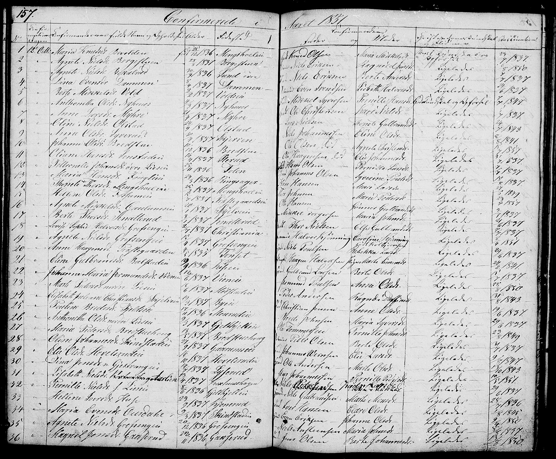 Nes prestekontor, Hedmark, AV/SAH-PREST-020/L/La/L0004: Parish register (copy) no. 4, 1832-1861, p. 157