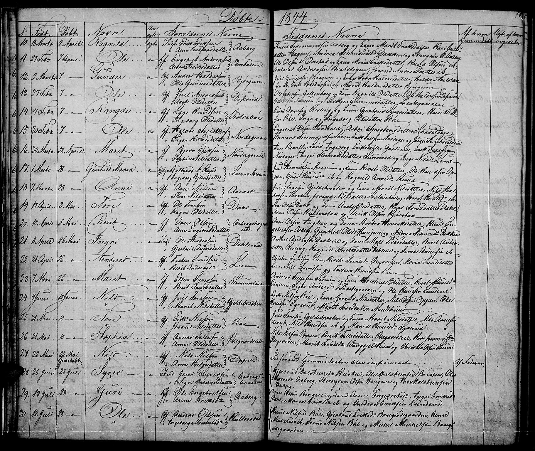 Nord-Aurdal prestekontor, SAH/PREST-132/H/Ha/Hab/L0002: Parish register (copy) no. 2, 1842-1877, p. 10