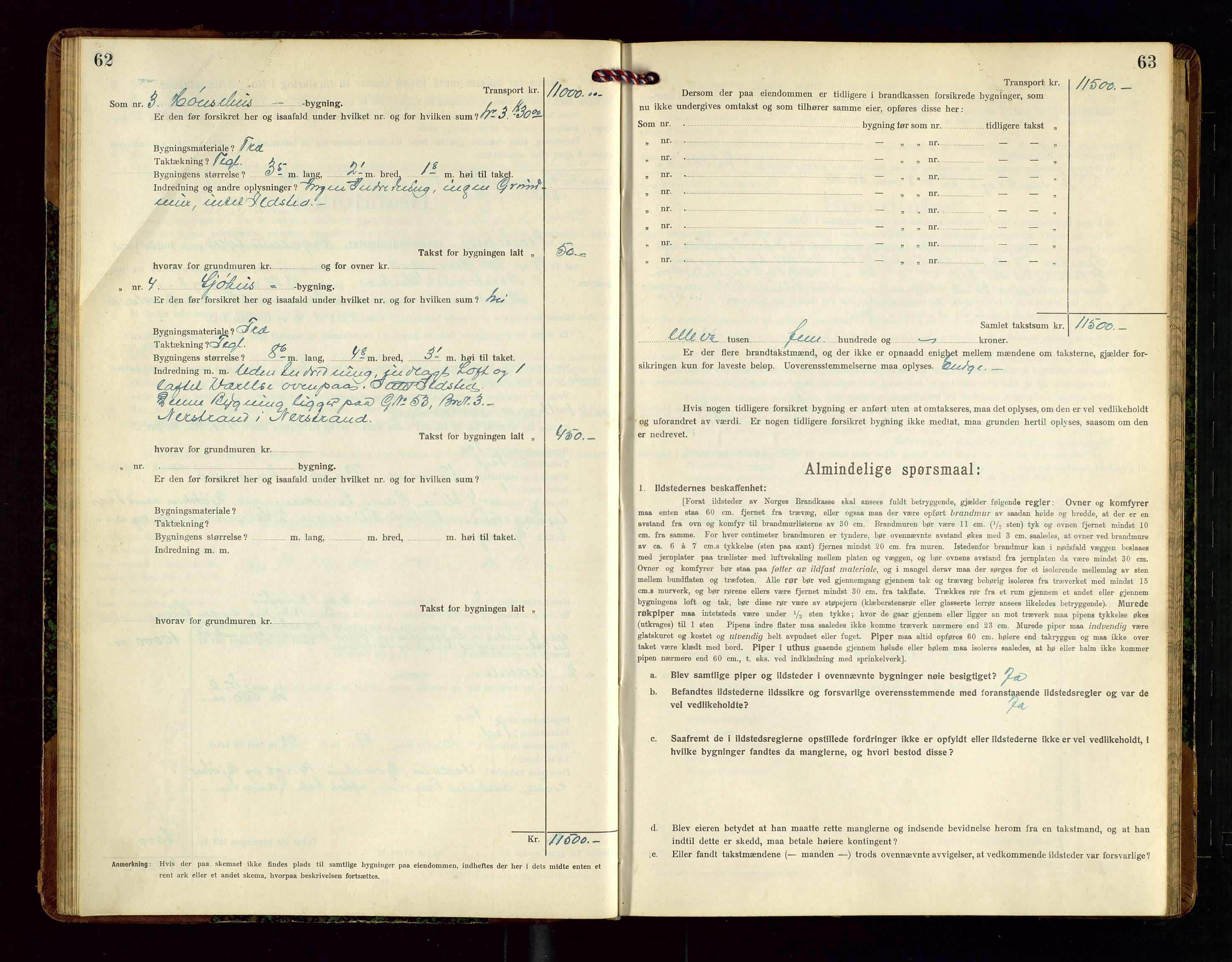 Nedstrand lensmannskontor, SAST/A-100236/Gob/L0002: "Brandtakstprotokol for Nerstrand lensmandsdistrikt Rogaland Fylke", 1916-1949, p. 62-63