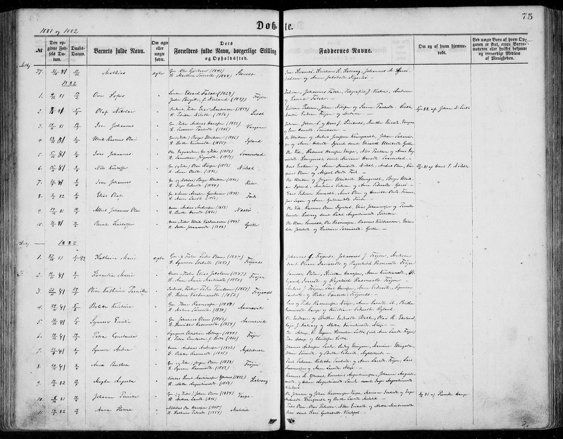 Bremanger sokneprestembete, SAB/A-82201/H/Haa/Haaa/L0001: Parish register (official) no. A  1, 1864-1883, p. 75