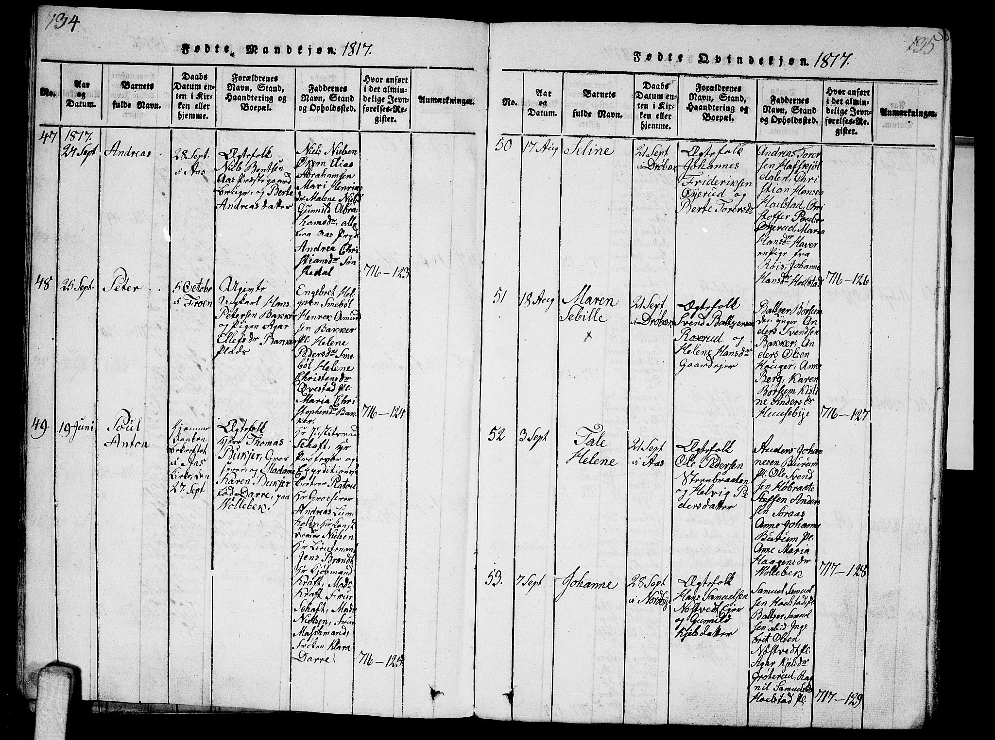 Ås prestekontor Kirkebøker, AV/SAO-A-10894/G/Ga/L0001: Parish register (copy) no. I 1, 1814-1820, p. 134-135