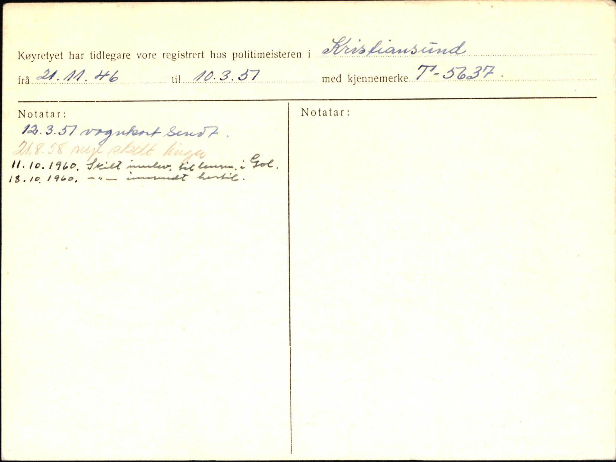 Statens vegvesen, Sogn og Fjordane vegkontor, AV/SAB-A-5301/4/F/L0003: Registerkort utmeldte Fjordane S1000-2499, 1930-1961, p. 6