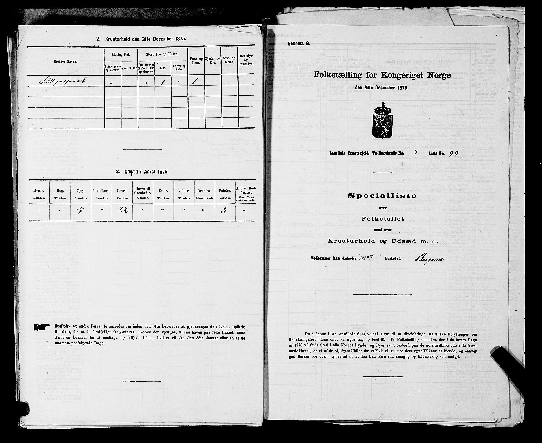 SAKO, 1875 census for 0728P Lardal, 1875, p. 733