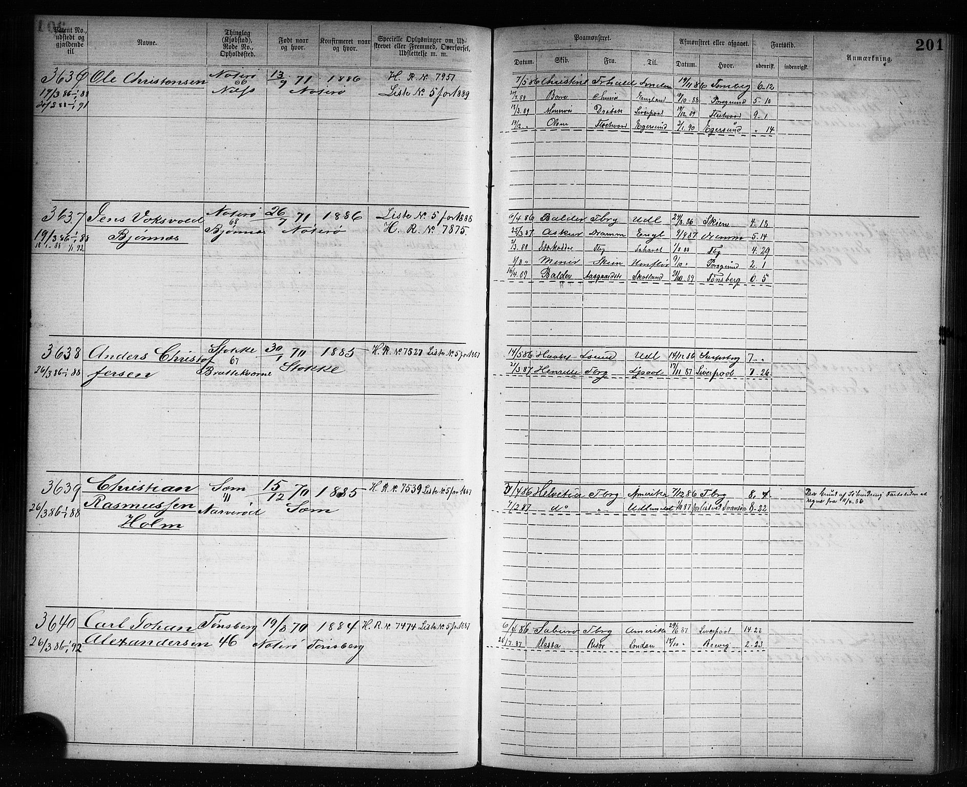 Tønsberg innrulleringskontor, AV/SAKO-A-786/F/Fb/L0007: Annotasjonsrulle Patent nr. 2636-5150, 1881-1892, p. 202