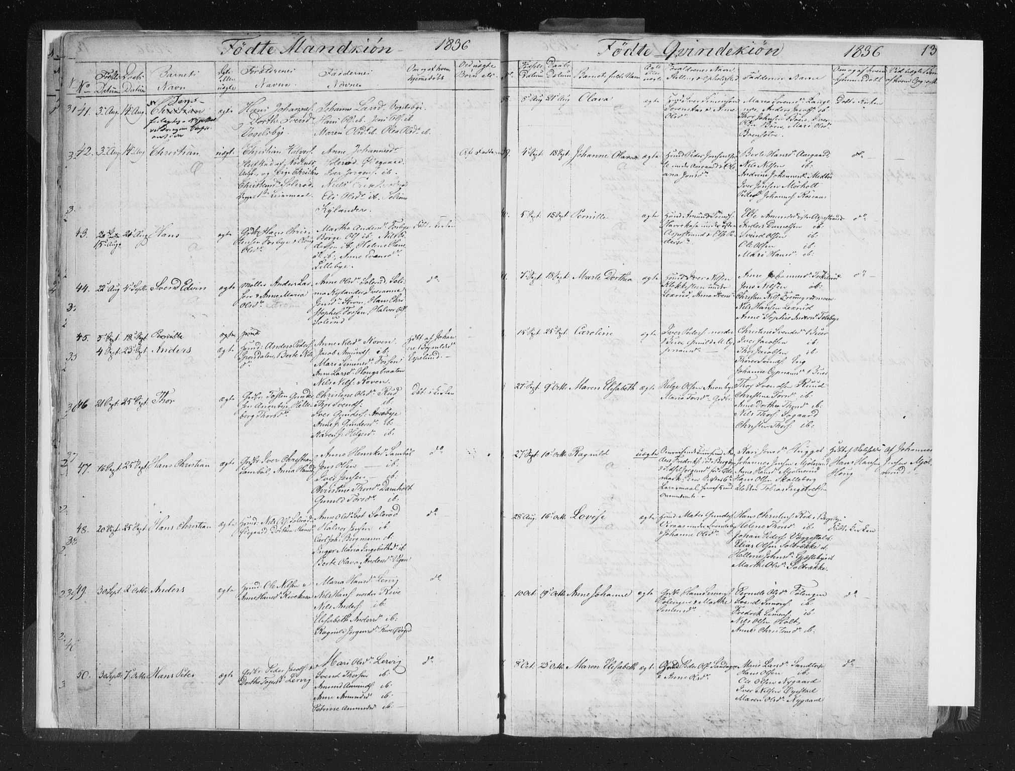 Aremark prestekontor Kirkebøker, AV/SAO-A-10899/F/Fc/L0002: Parish register (official) no. III 2, 1834-1849, p. 13