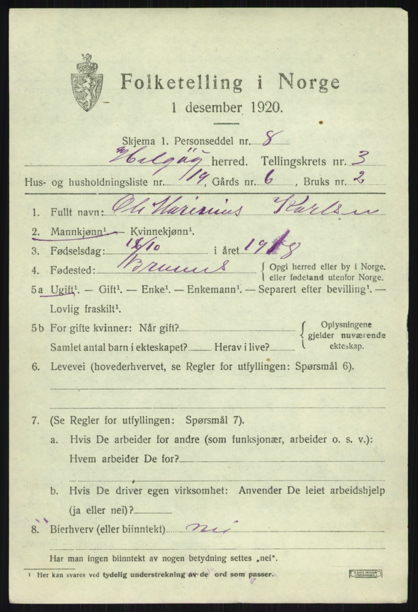 SATØ, 1920 census for Helgøy, 1920, p. 1641