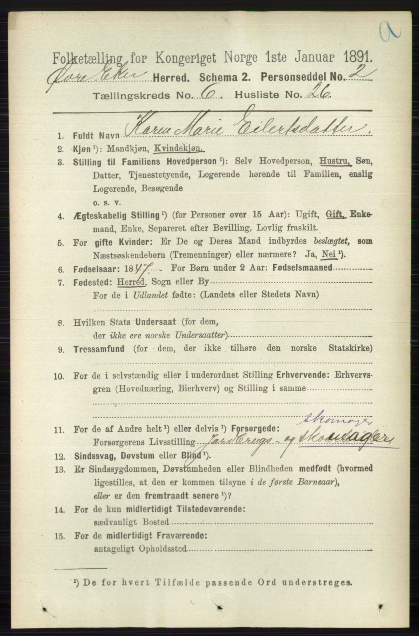 RA, 1891 census for 0624 Øvre Eiker, 1891, p. 2376