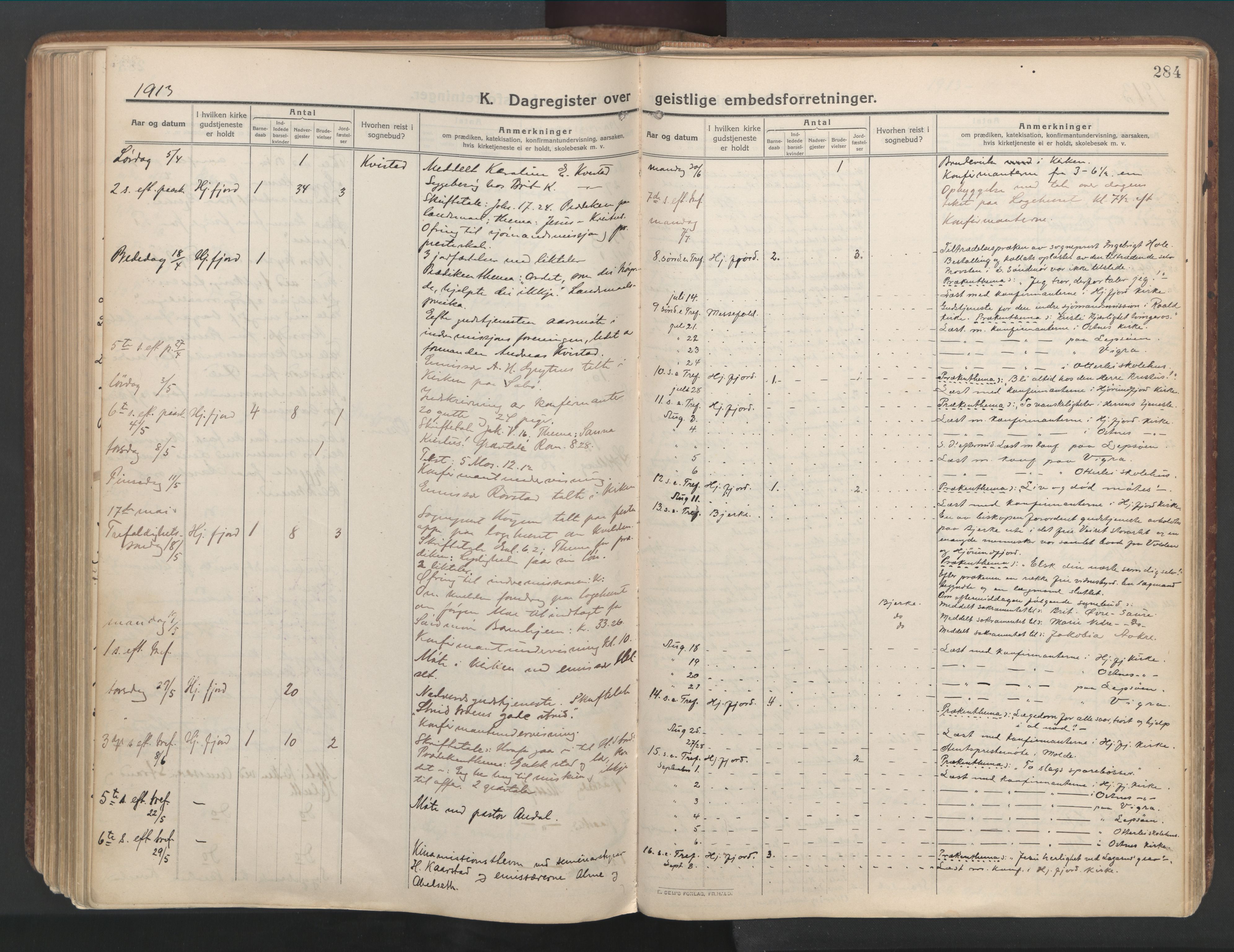 Ministerialprotokoller, klokkerbøker og fødselsregistre - Møre og Romsdal, AV/SAT-A-1454/515/L0212: Parish register (official) no. 515A08, 1911-1935, p. 284