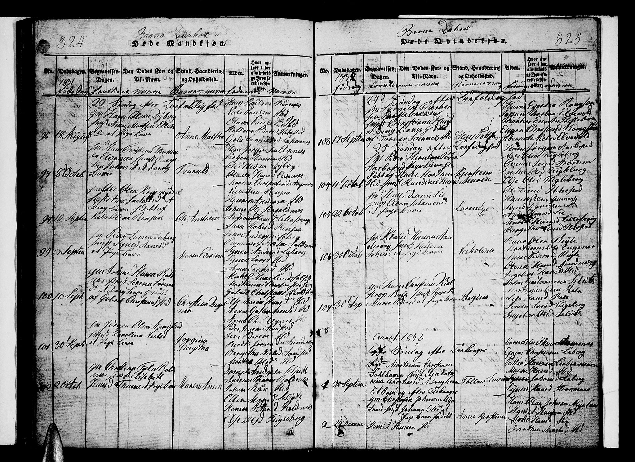 Ibestad sokneprestembete, SATØ/S-0077/H/Ha/Hab/L0002klokker: Parish register (copy) no. 2, 1821-1833, p. 324-325
