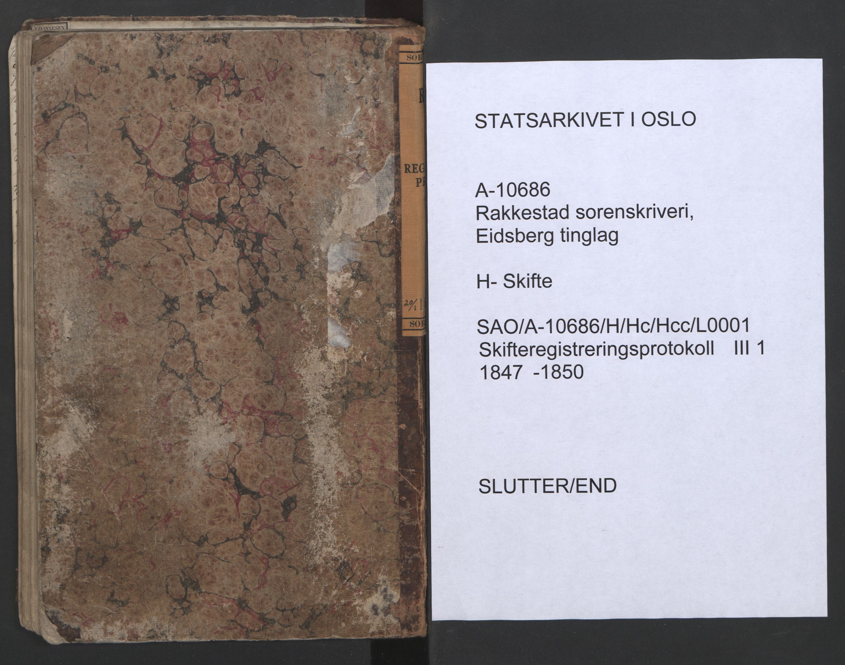 Rakkestad sorenskriveri, SAO/A-10686/H/Hc/Hcc/L0001: Skifteregistreringsprotokoller, 1847-1850