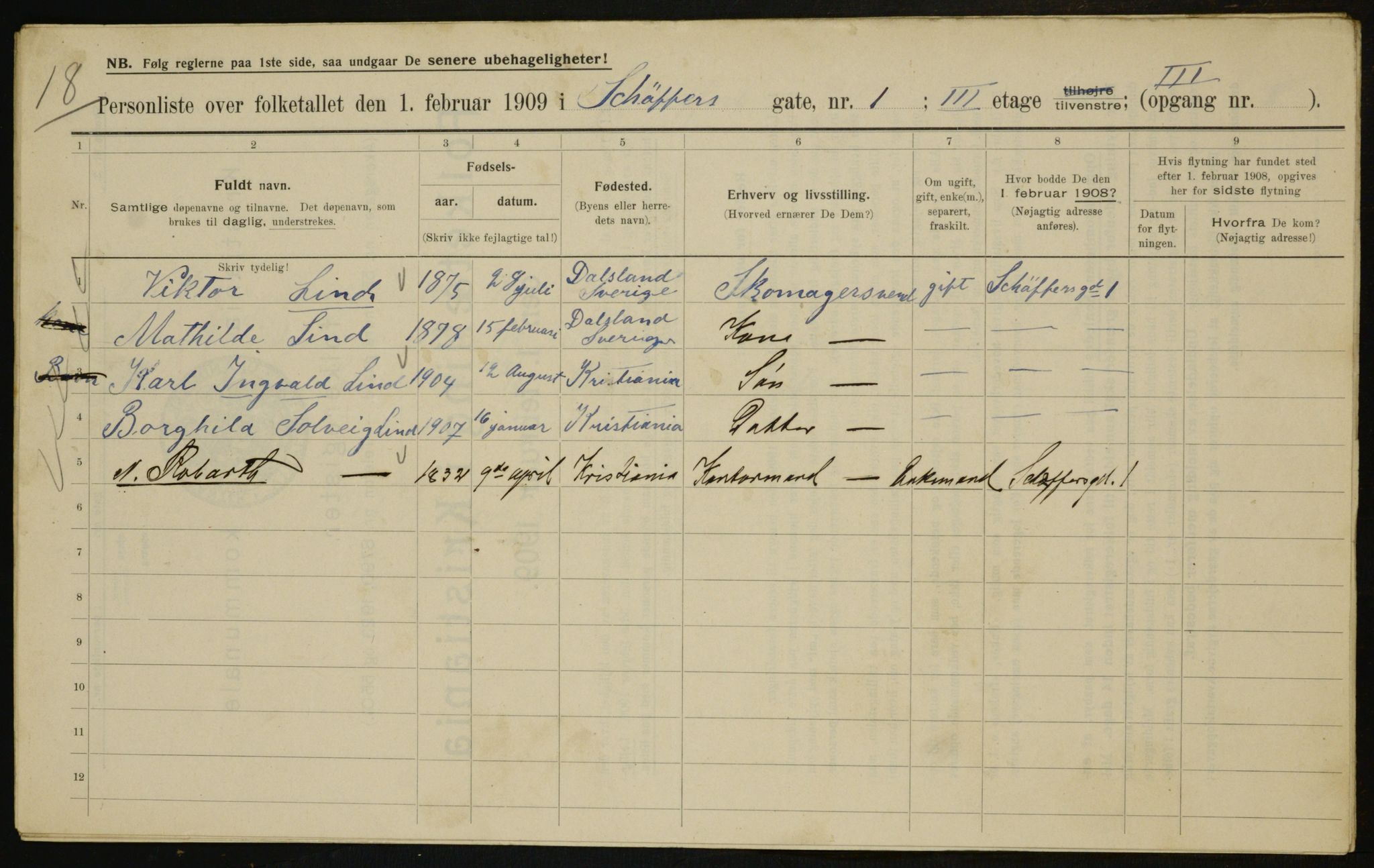 OBA, Municipal Census 1909 for Kristiania, 1909, p. 84374