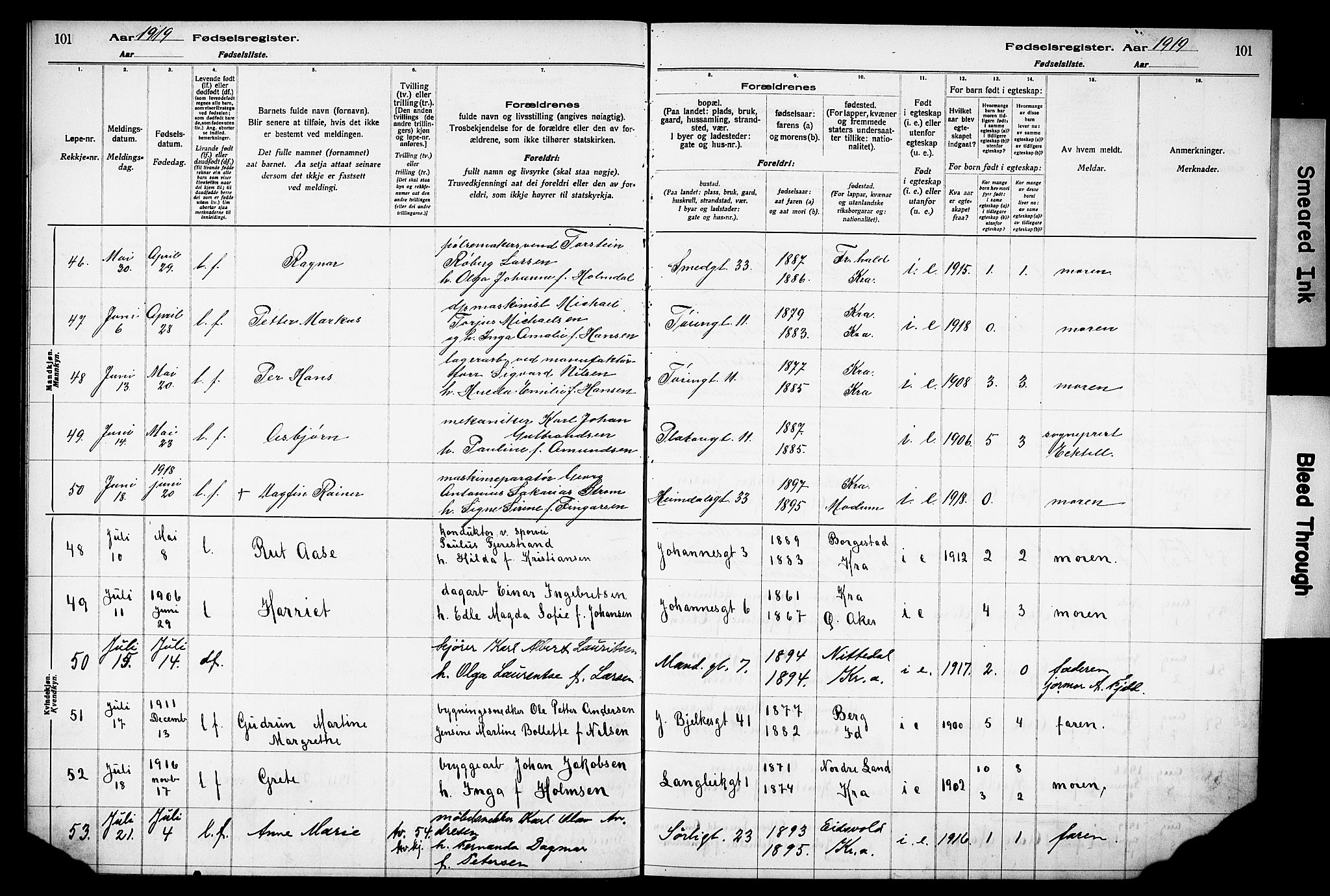 Grønland prestekontor Kirkebøker, AV/SAO-A-10848/J/Ja/L0001: Birth register no. 1, 1916-1922, p. 101