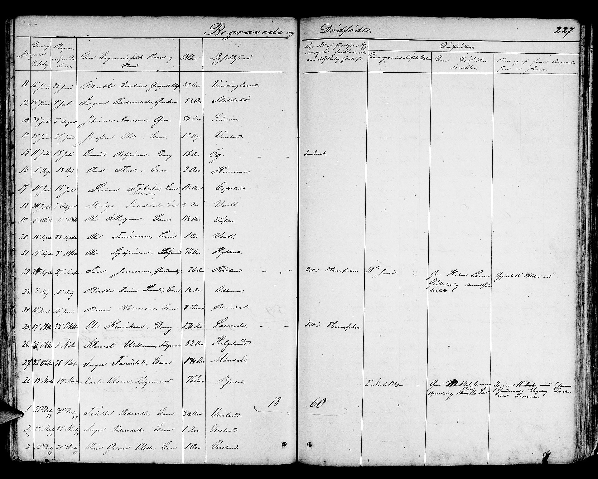 Helleland sokneprestkontor, AV/SAST-A-101810: Parish register (copy) no. B 3, 1847-1886, p. 227