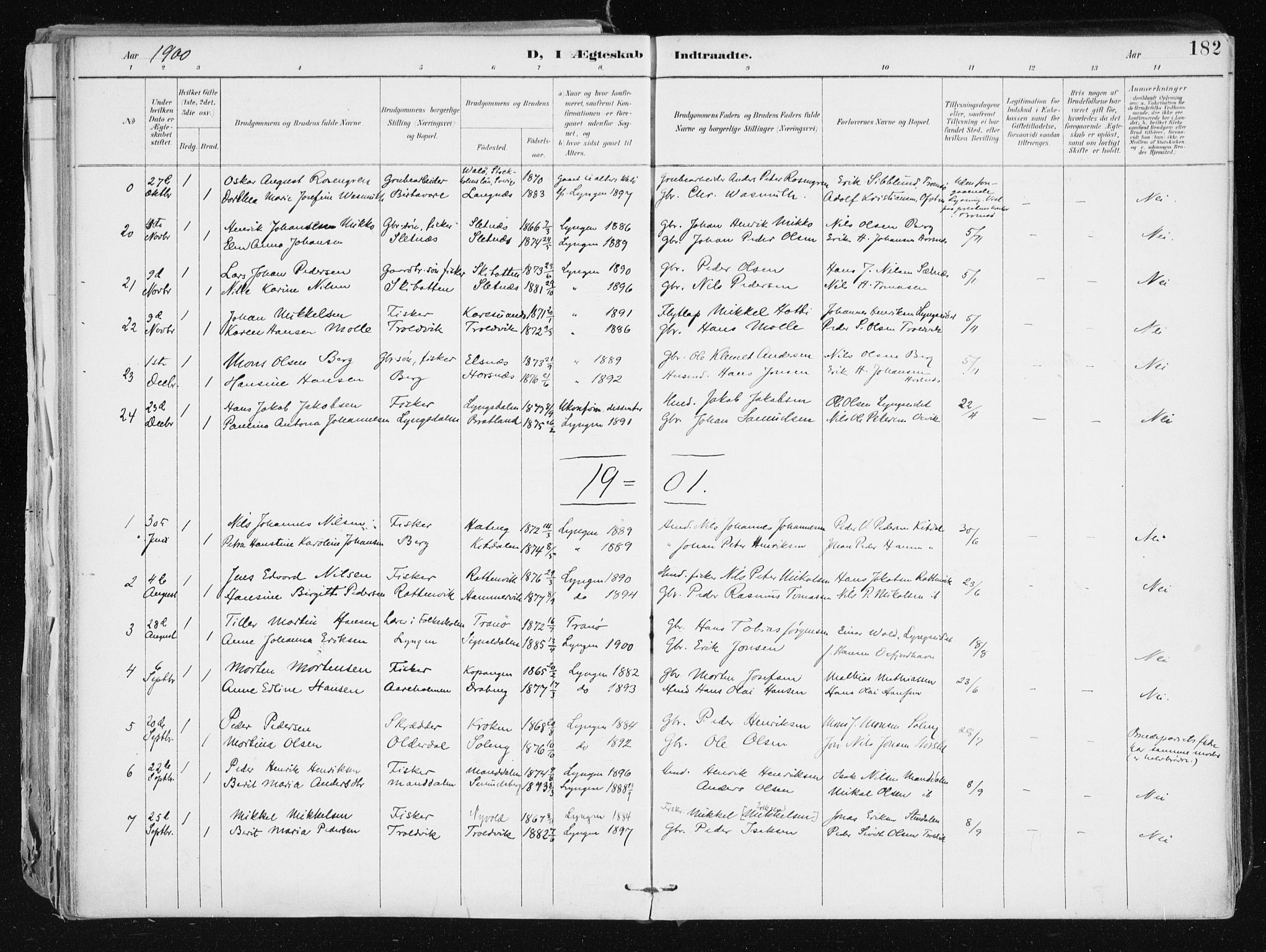 Lyngen sokneprestembete, SATØ/S-1289/H/He/Hea/L0008kirke: Parish register (official) no. 8, 1891-1902, p. 182