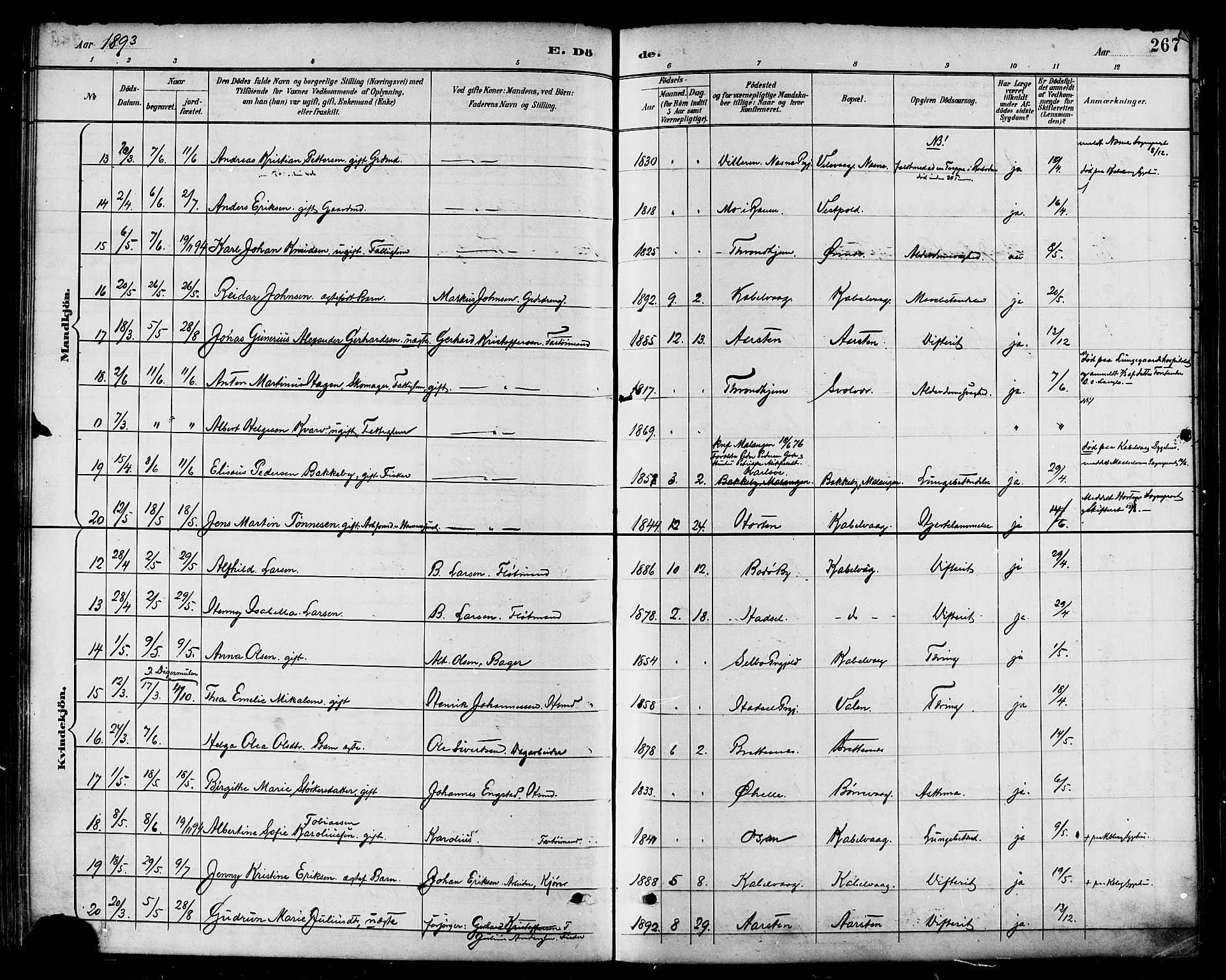 Ministerialprotokoller, klokkerbøker og fødselsregistre - Nordland, AV/SAT-A-1459/874/L1060: Parish register (official) no. 874A04, 1890-1899, p. 267