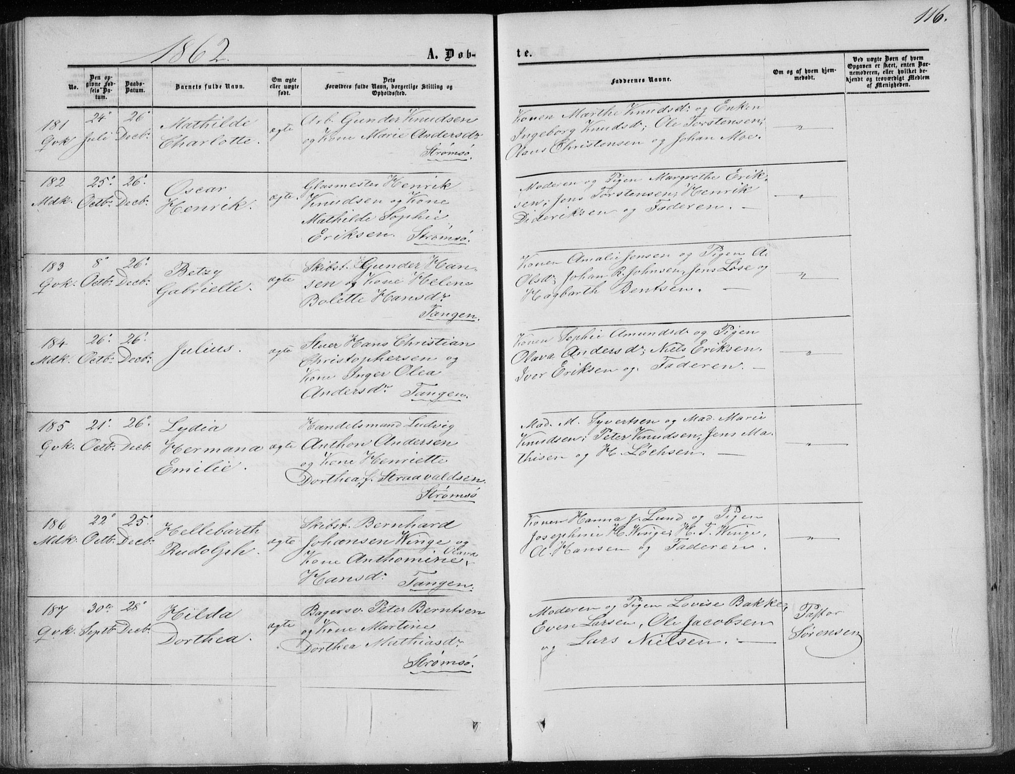 Strømsø kirkebøker, SAKO/A-246/F/Fa/L0015: Parish register (official) no. I 15, 1859-1868, p. 116