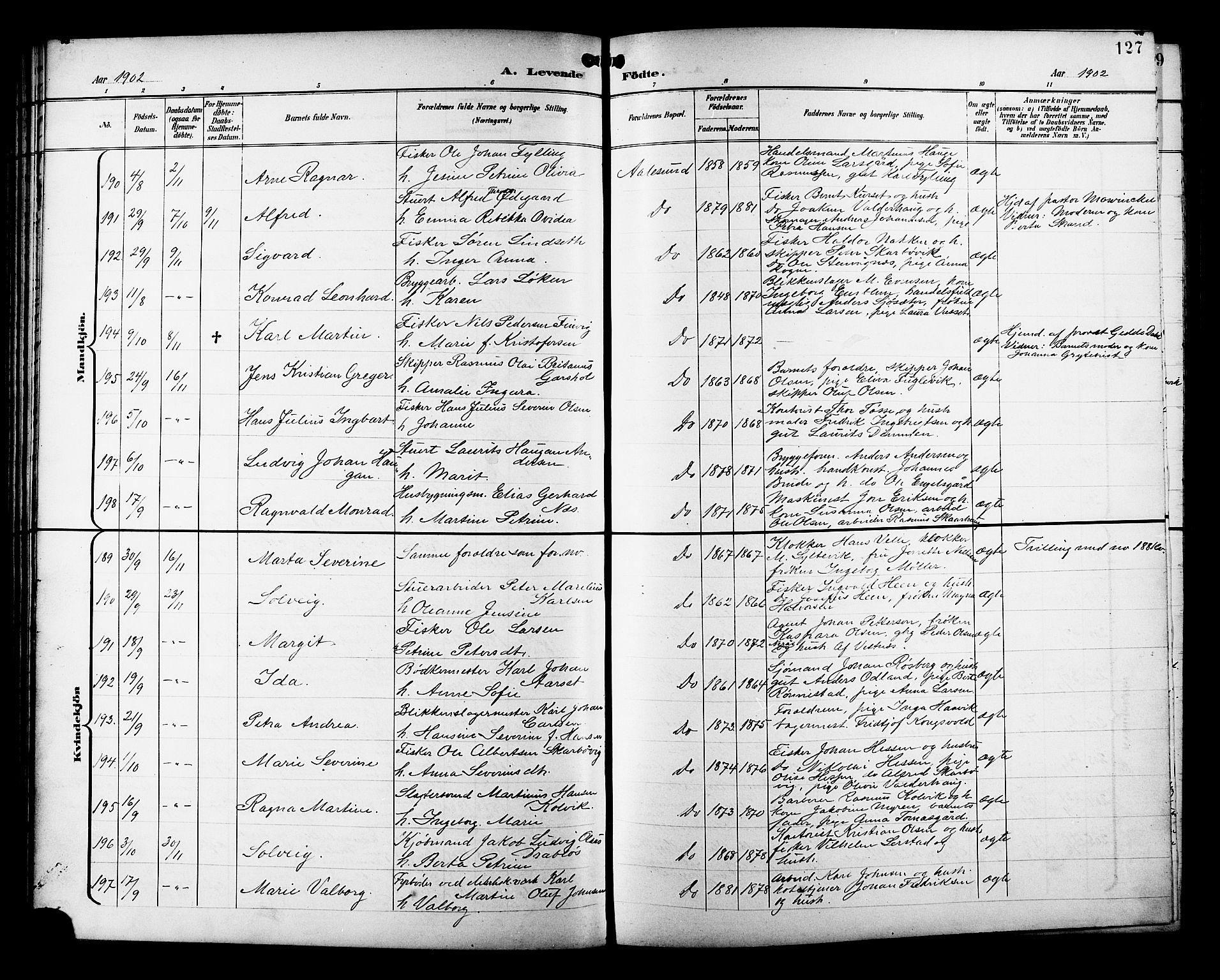 Ministerialprotokoller, klokkerbøker og fødselsregistre - Møre og Romsdal, AV/SAT-A-1454/529/L0468: Parish register (copy) no. 529C05, 1897-1908, p. 127