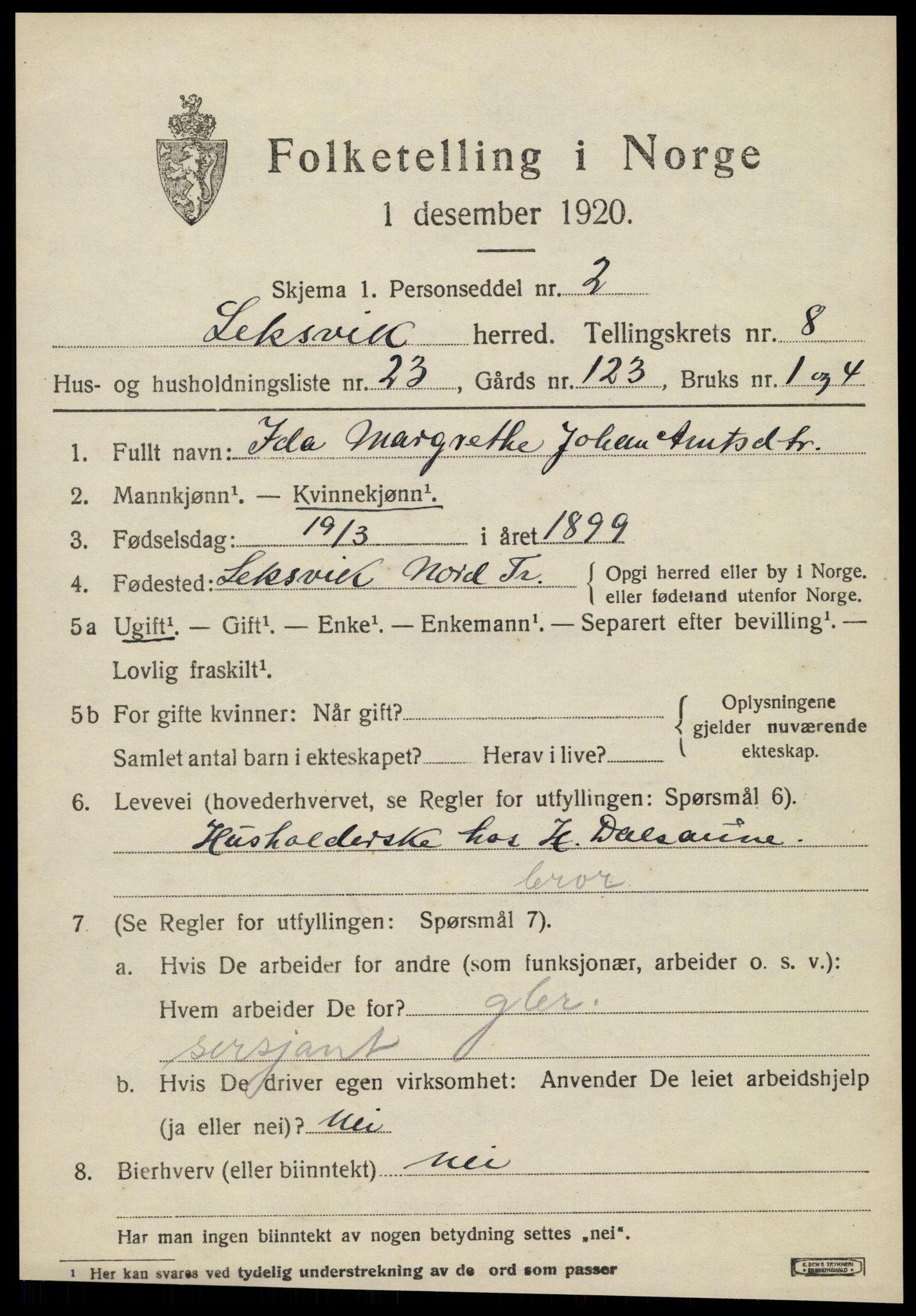 SAT, 1920 census for Leksvik, 1920, p. 6808