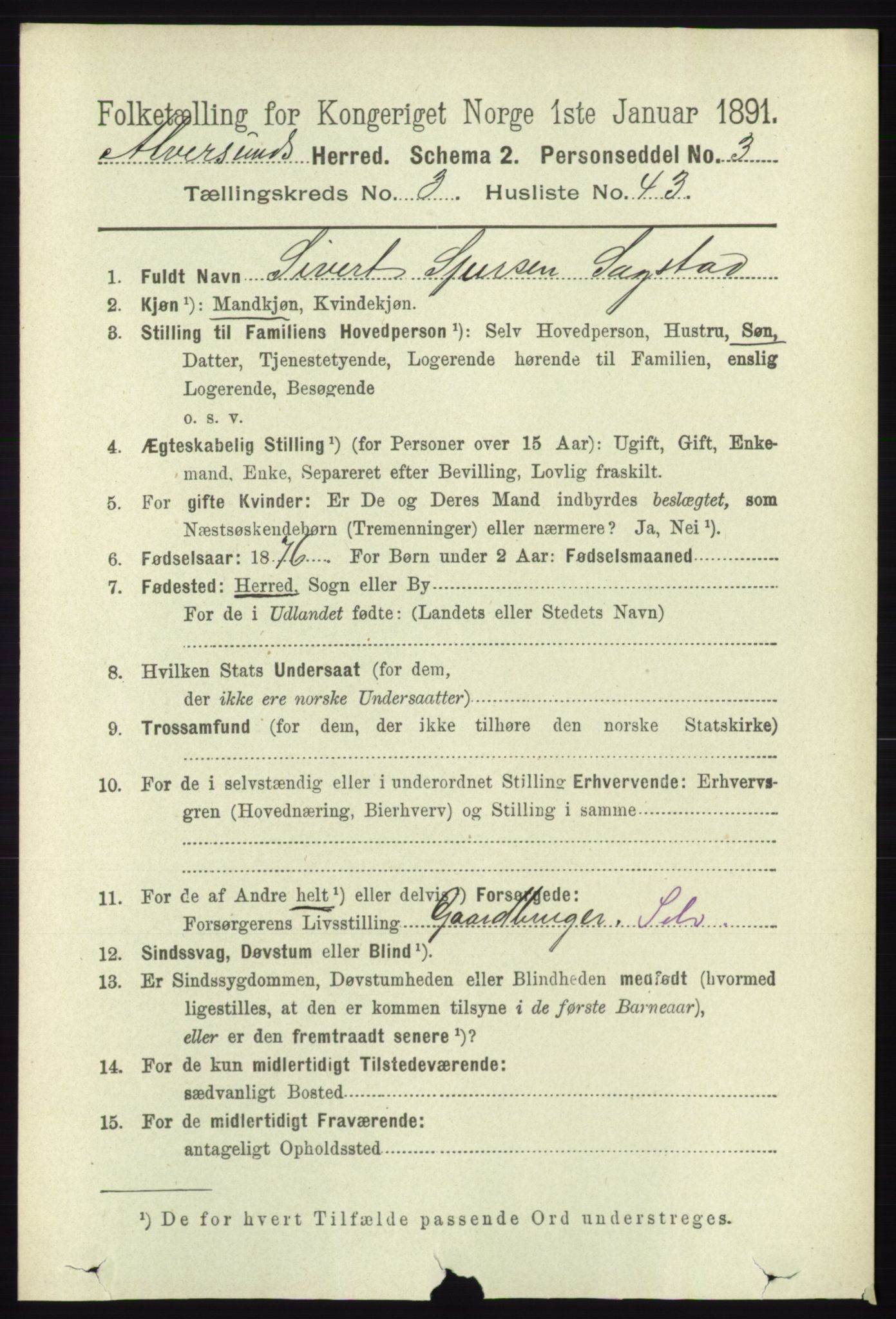 RA, 1891 census for 1257 Alversund, 1891, p. 1316