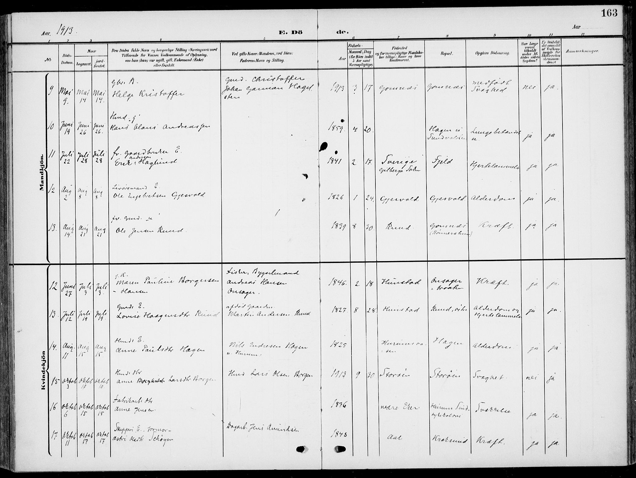 Hole kirkebøker, AV/SAKO-A-228/F/Fa/L0010: Parish register (official) no. I 10, 1907-1917, p. 163