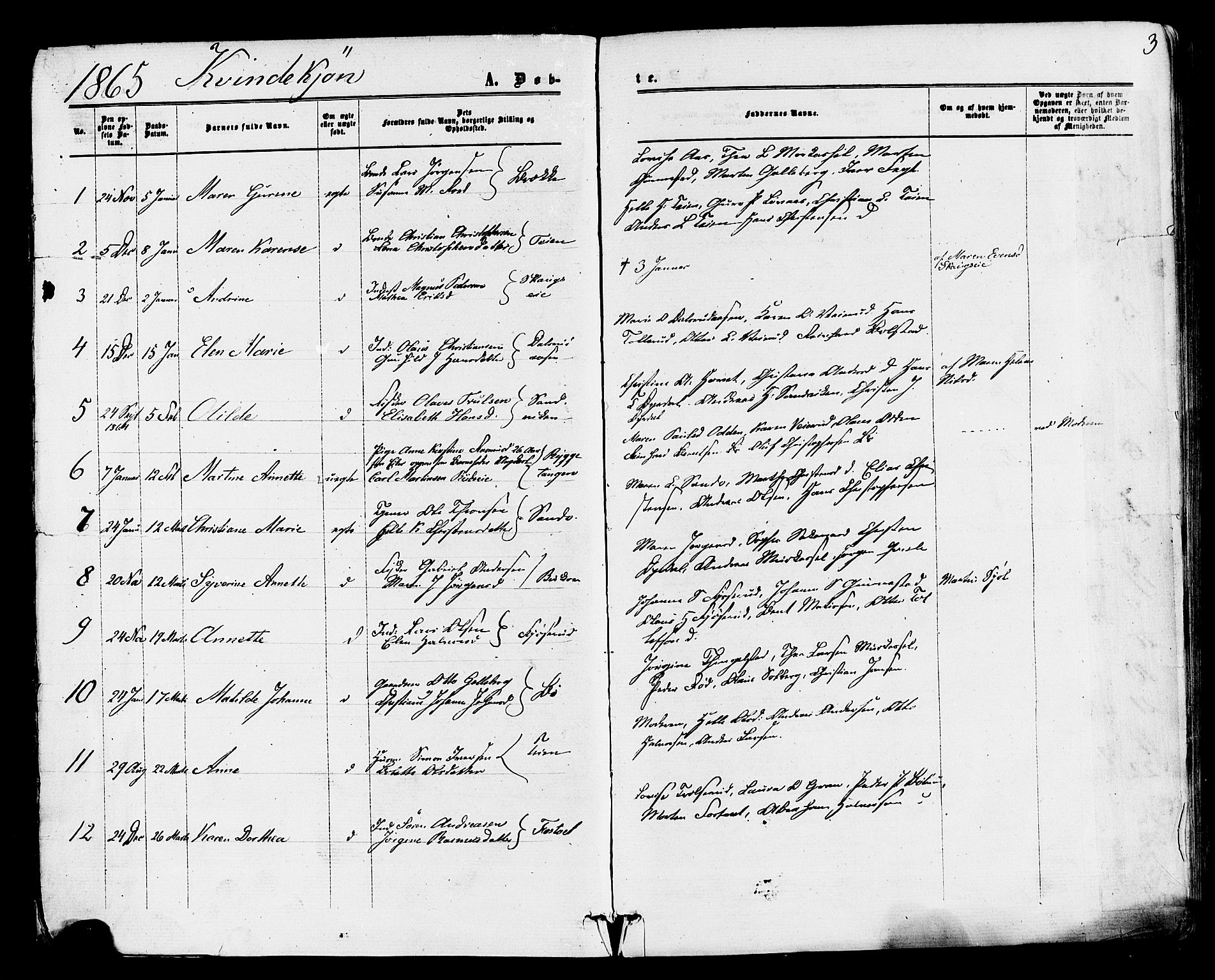 Sande Kirkebøker, SAKO/A-53/F/Fa/L0005: Parish register (official) no. 5, 1865-1877, p. 3