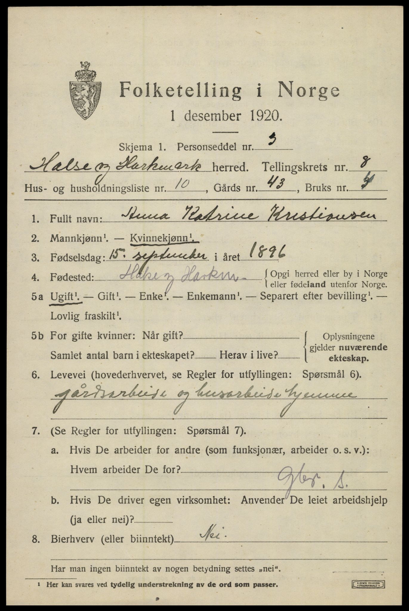 SAK, 1920 census for Halse og Harkmark, 1920, p. 4415