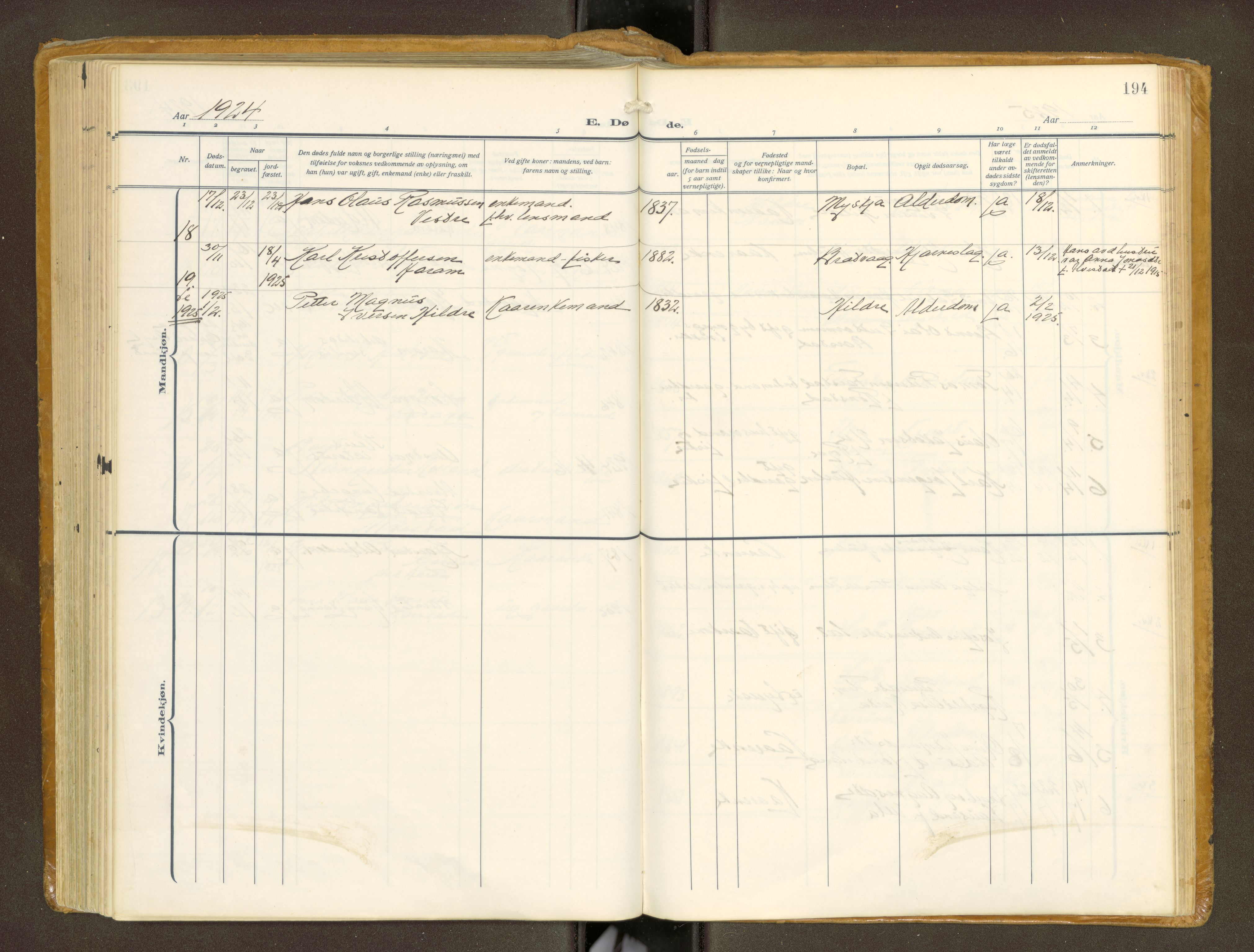 Ministerialprotokoller, klokkerbøker og fødselsregistre - Møre og Romsdal, SAT/A-1454/536/L0518: Parish register (official) no. 536A--, 1914-1931, p. 194
