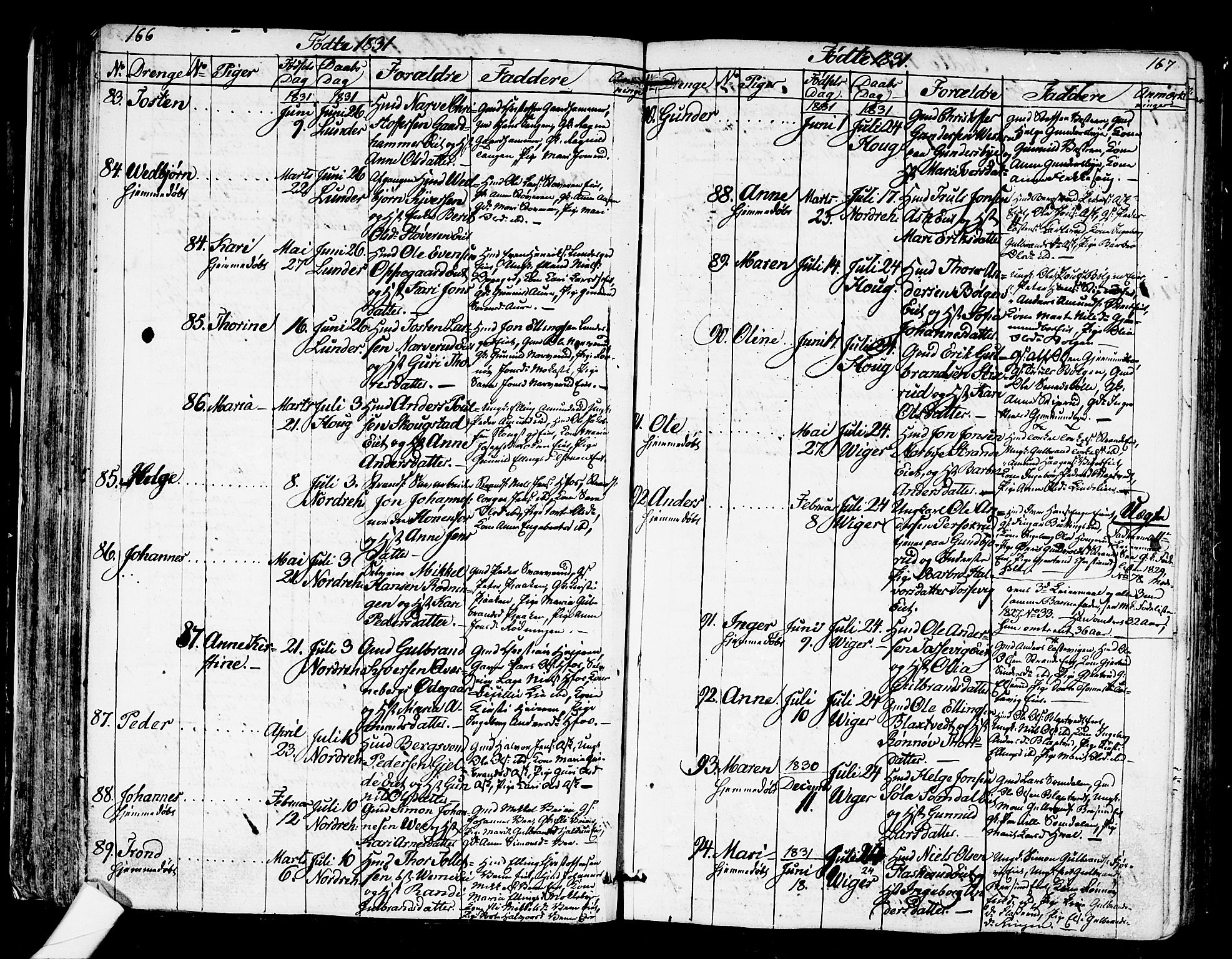 Norderhov kirkebøker, SAKO/A-237/G/Ga/L0004: Parish register (copy) no. I 4, 1824-1849, p. 166-167