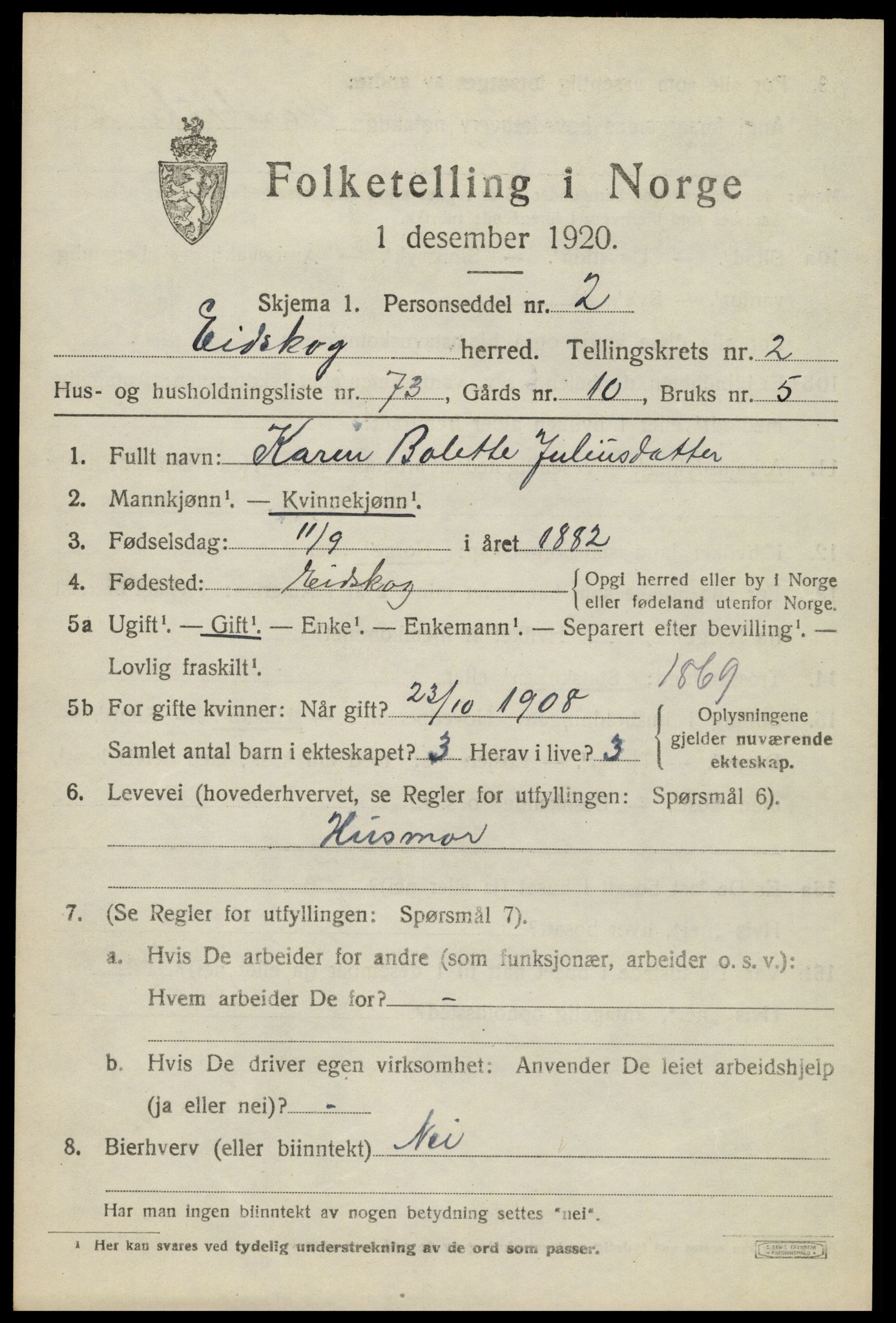 SAH, 1920 census for Eidskog, 1920, p. 3693