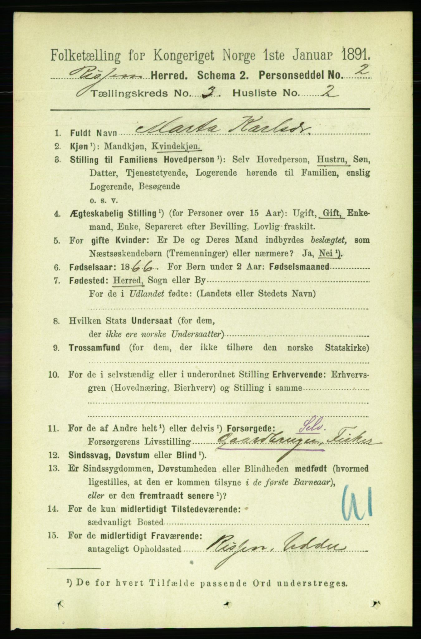 RA, 1891 census for 1624 Rissa, 1891, p. 1593