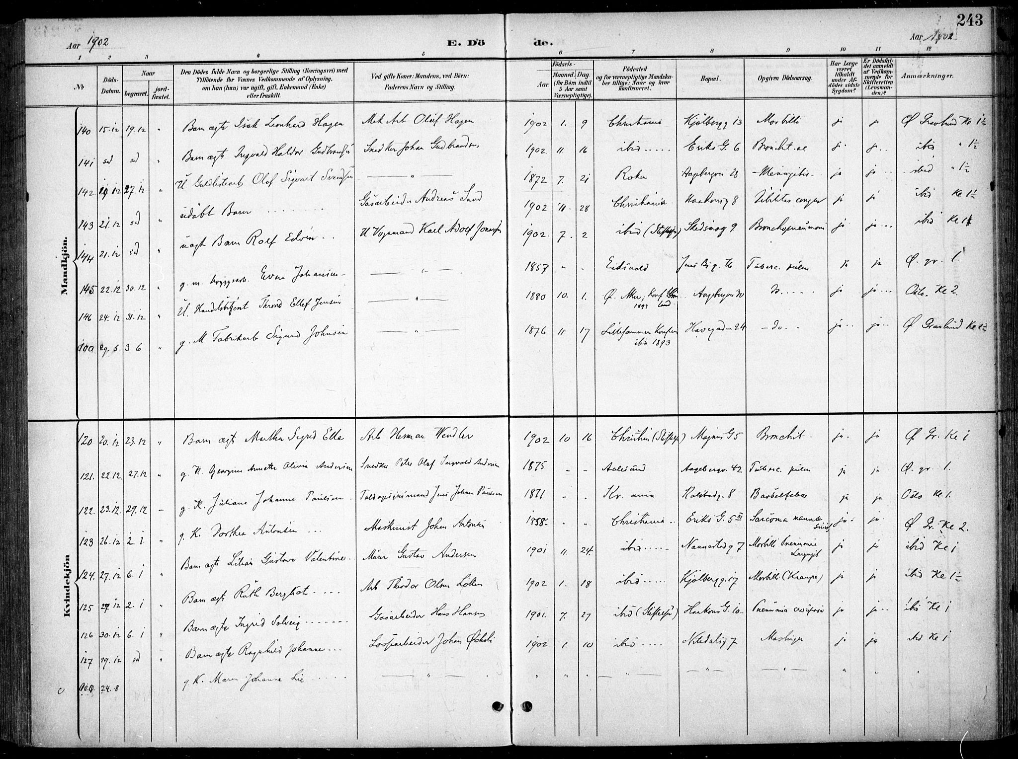 Kampen prestekontor Kirkebøker, AV/SAO-A-10853/F/Fa/L0009: Parish register (official) no. I 9, 1899-1911, p. 243