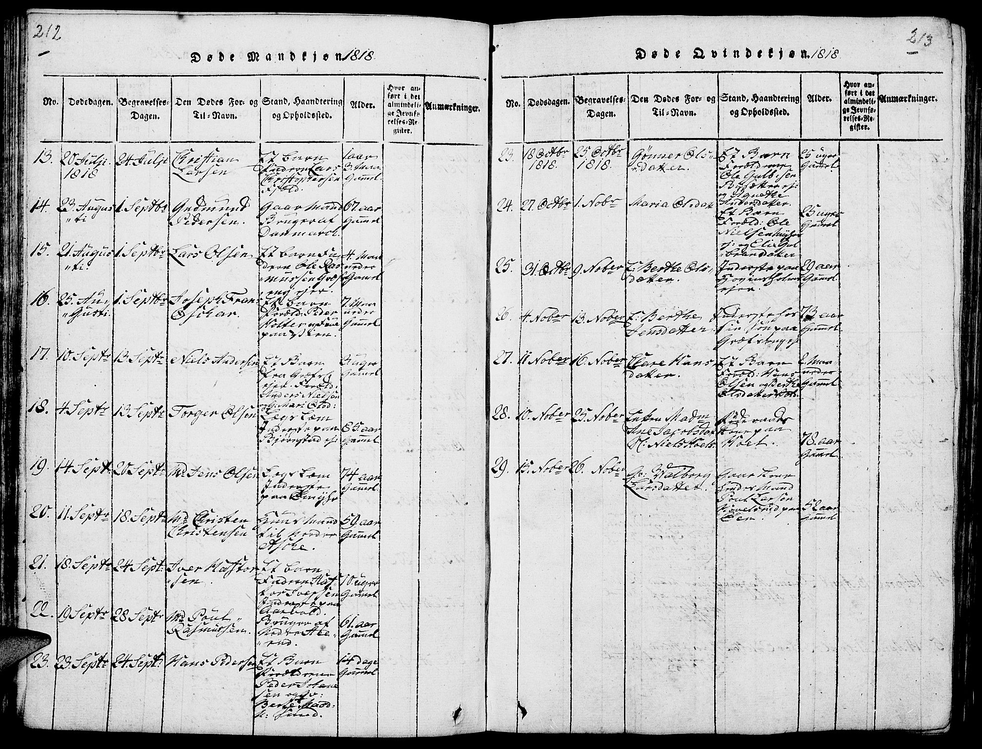 Nes prestekontor, Hedmark, AV/SAH-PREST-020/L/La/L0003: Parish register (copy) no. 3, 1814-1831, p. 212-213