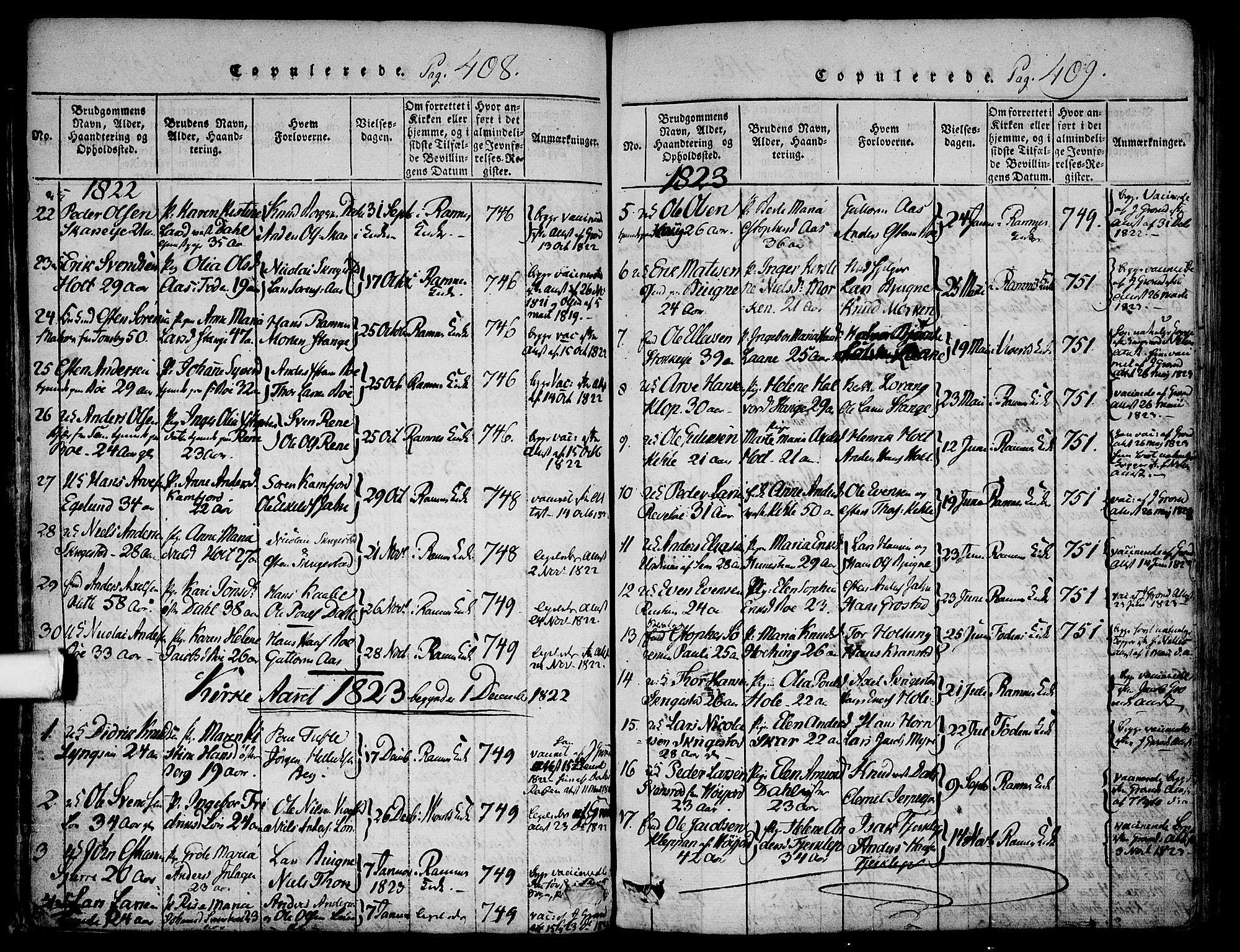 Ramnes kirkebøker, AV/SAKO-A-314/F/Fa/L0004: Parish register (official) no. I 4, 1813-1840, p. 408-409