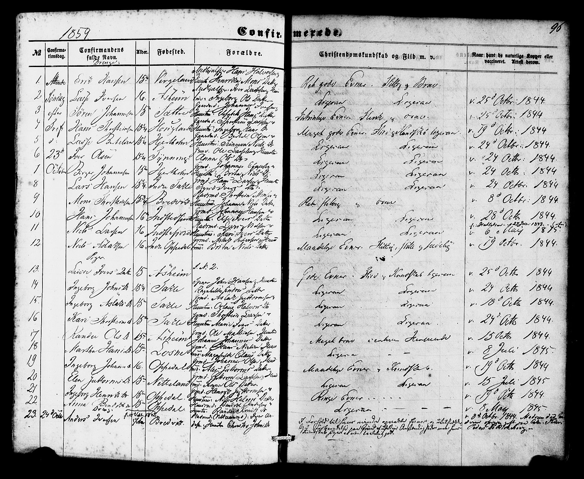 Gulen sokneprestembete, AV/SAB-A-80201/H/Haa/Haac/L0001: Parish register (official) no. C 1, 1859-1881, p. 96