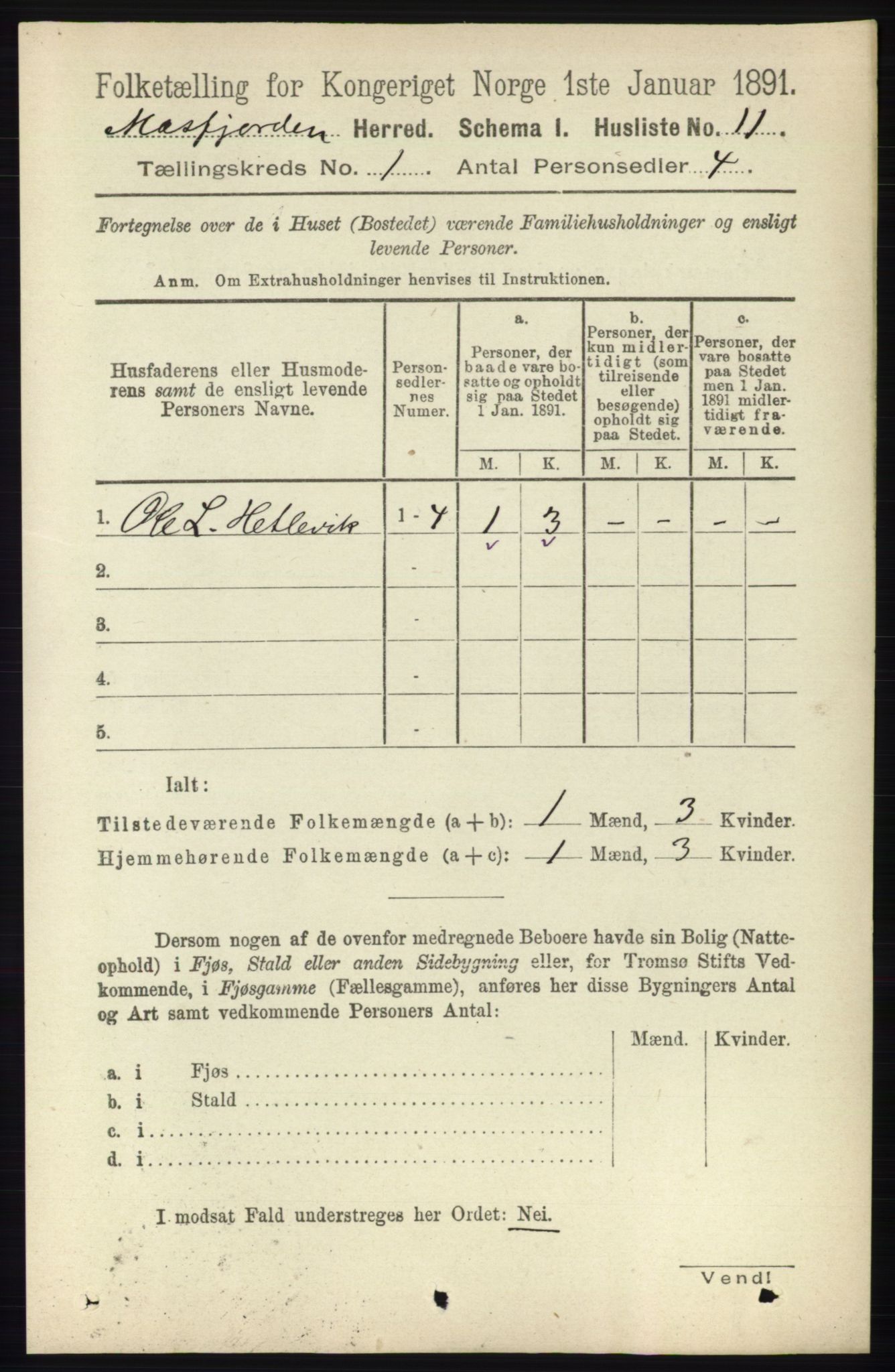 RA, 1891 census for 1266 Masfjorden, 1891, p. 44