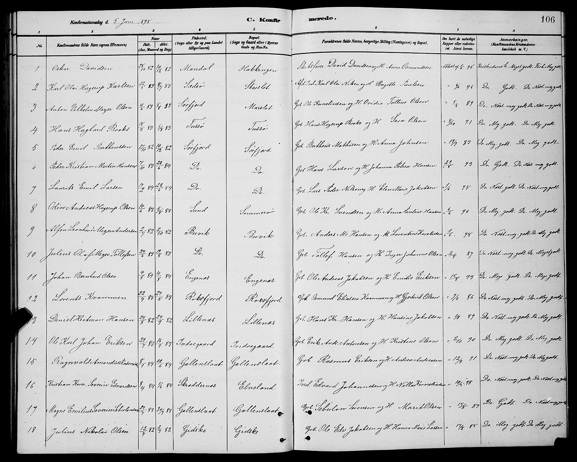 Lenvik sokneprestembete, SATØ/S-1310/H/Ha/Hab/L0021klokker: Parish register (copy) no. 21, 1884-1900, p. 106