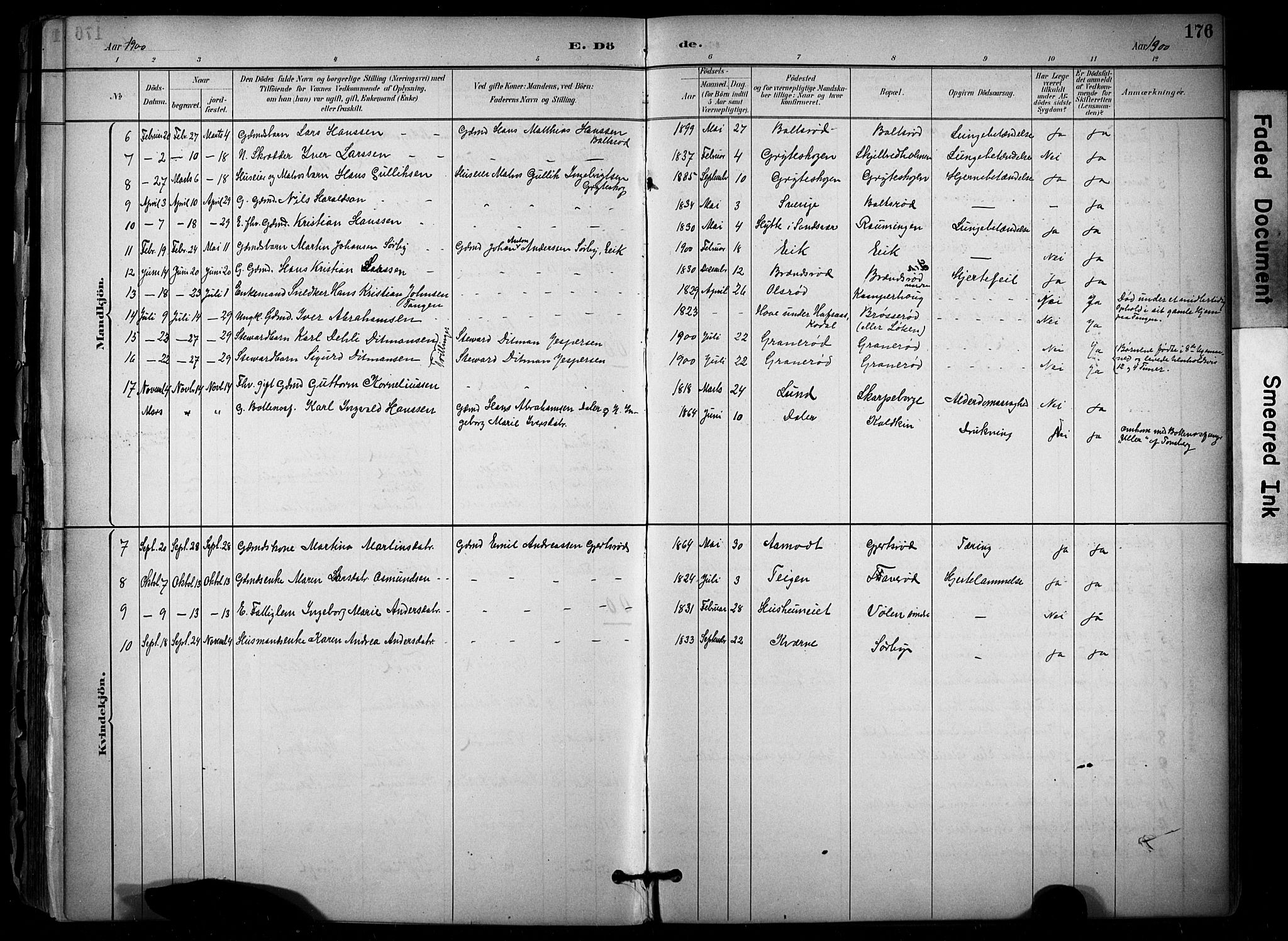 Stokke kirkebøker, SAKO/A-320/F/Fb/L0001: Parish register (official) no. II 1, 1884-1910, p. 176