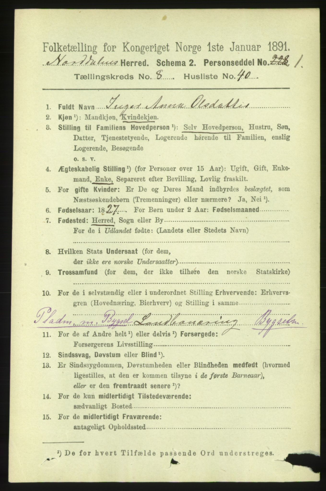 RA, 1891 census for 1524 Norddal, 1891, p. 1787