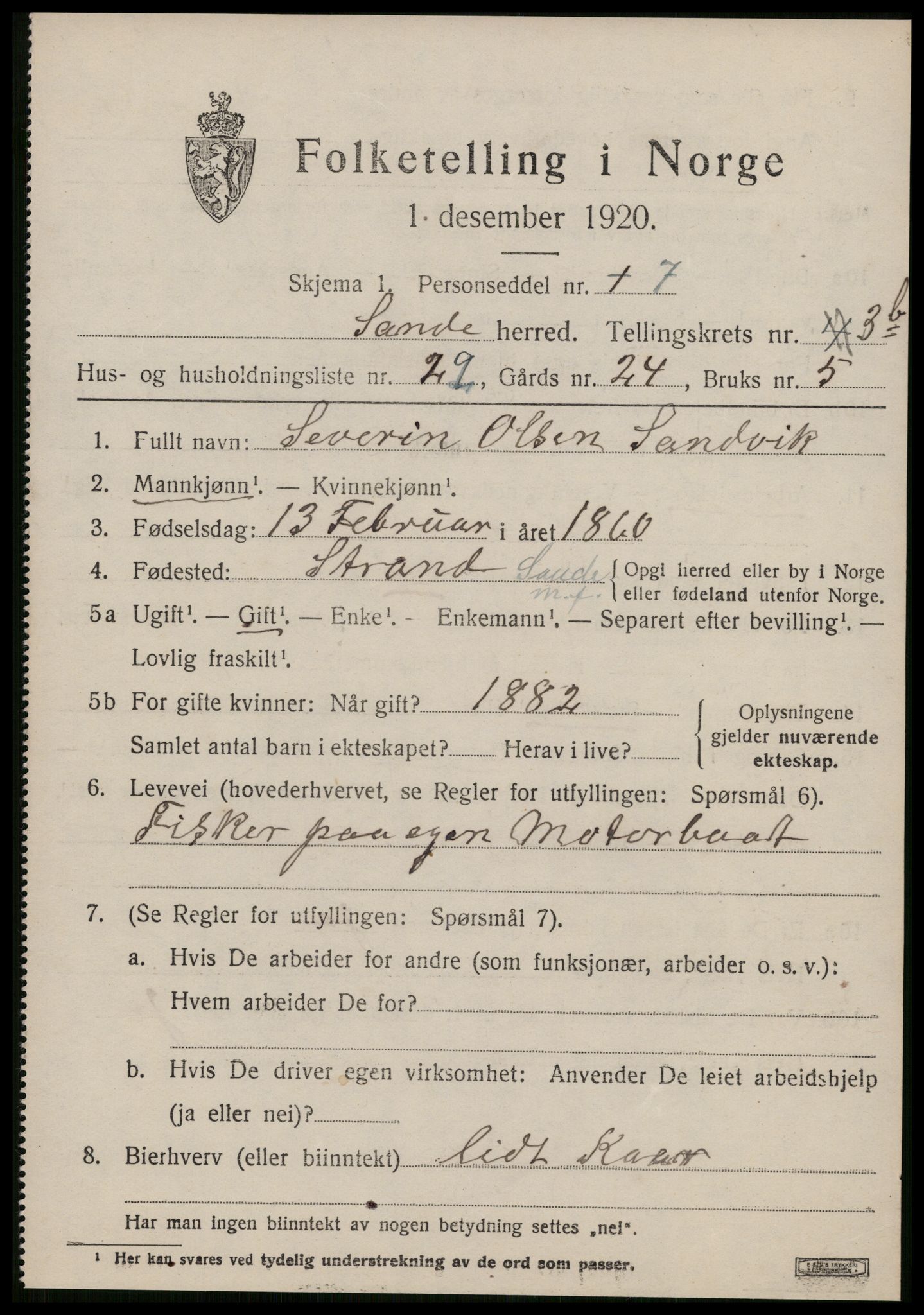 SAT, 1920 census for Sande (MR), 1920, p. 2962