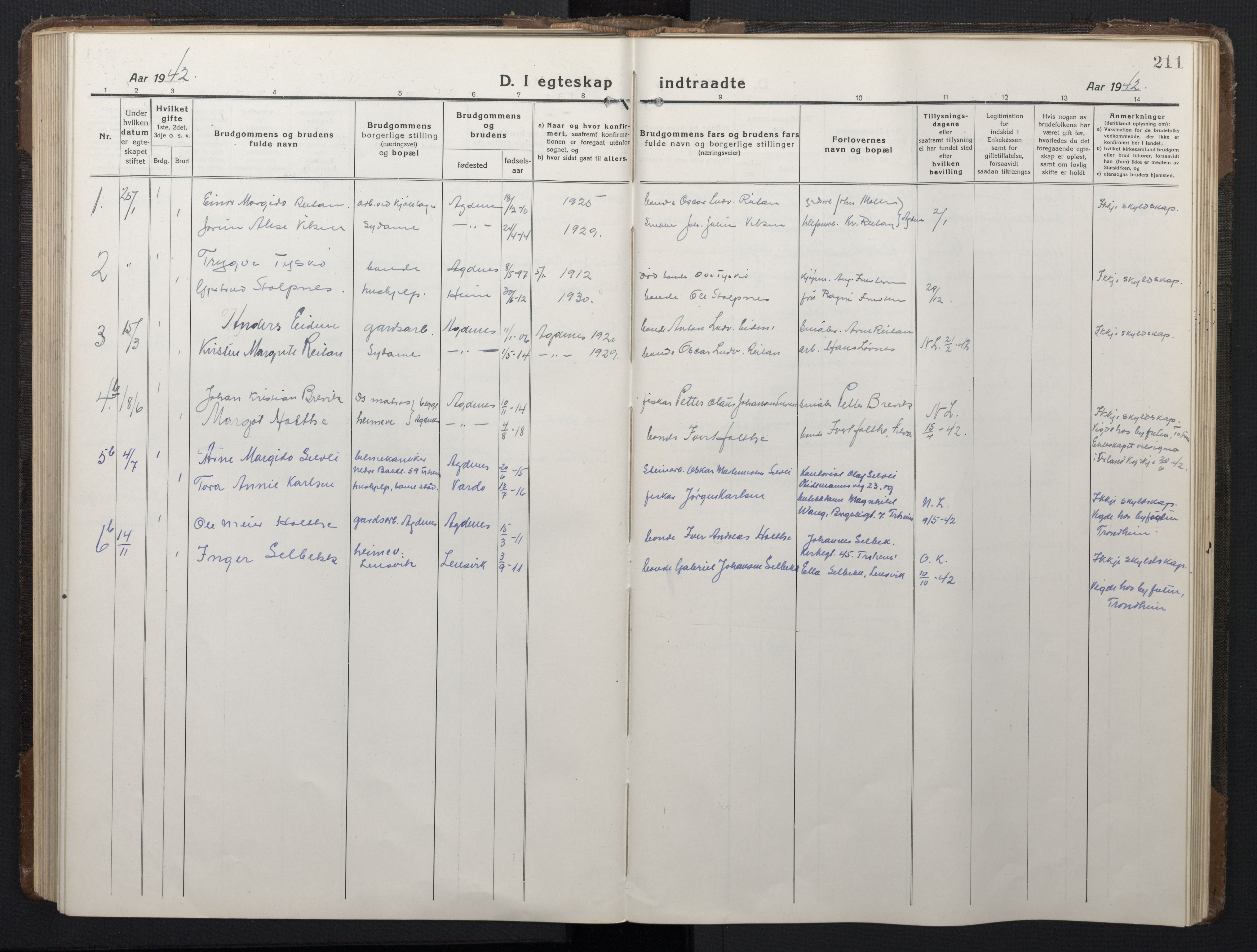 Ministerialprotokoller, klokkerbøker og fødselsregistre - Sør-Trøndelag, SAT/A-1456/662/L0758: Parish register (copy) no. 662C03, 1918-1948, p. 211