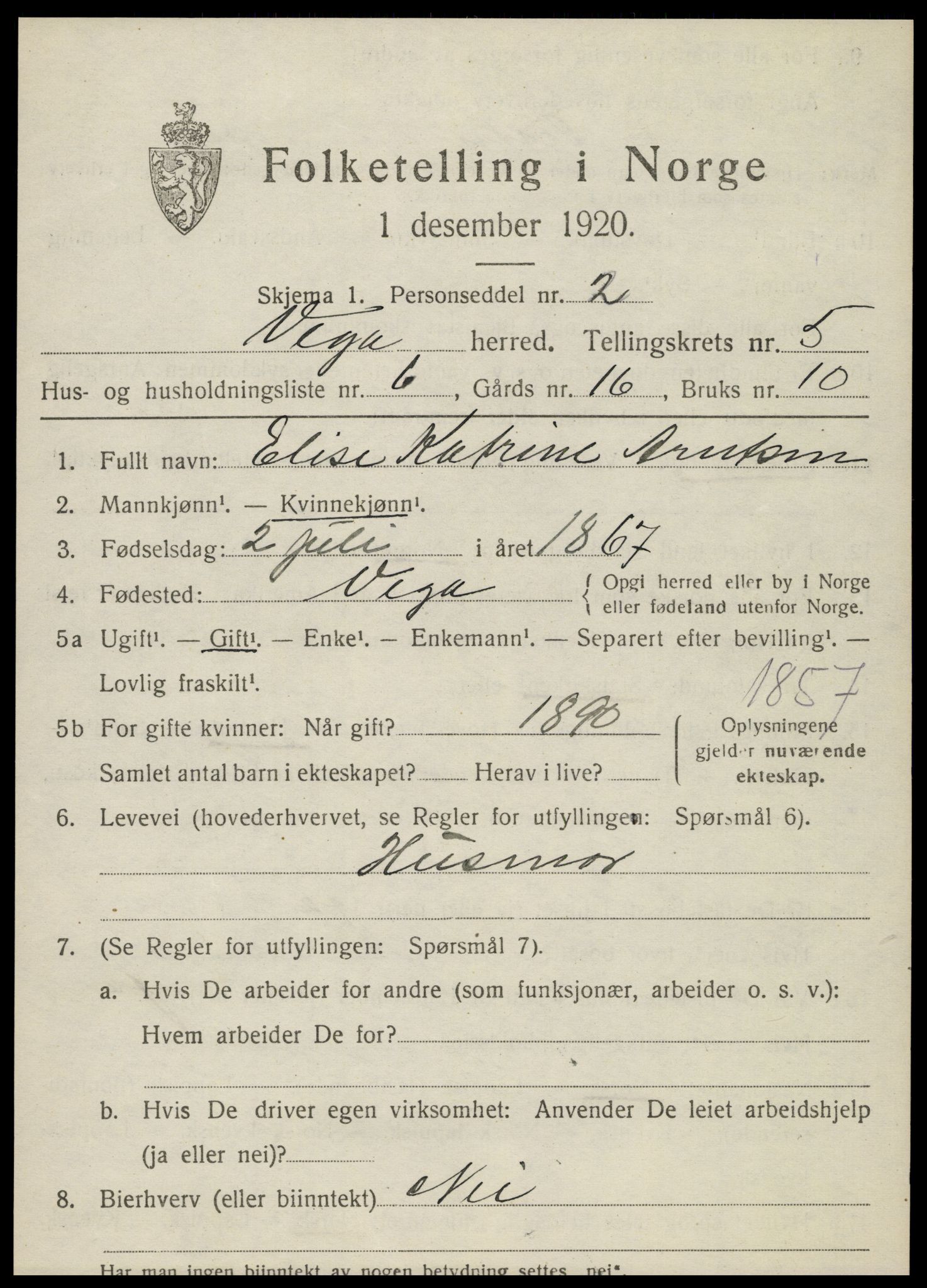 SAT, 1920 census for Vega, 1920, p. 2503