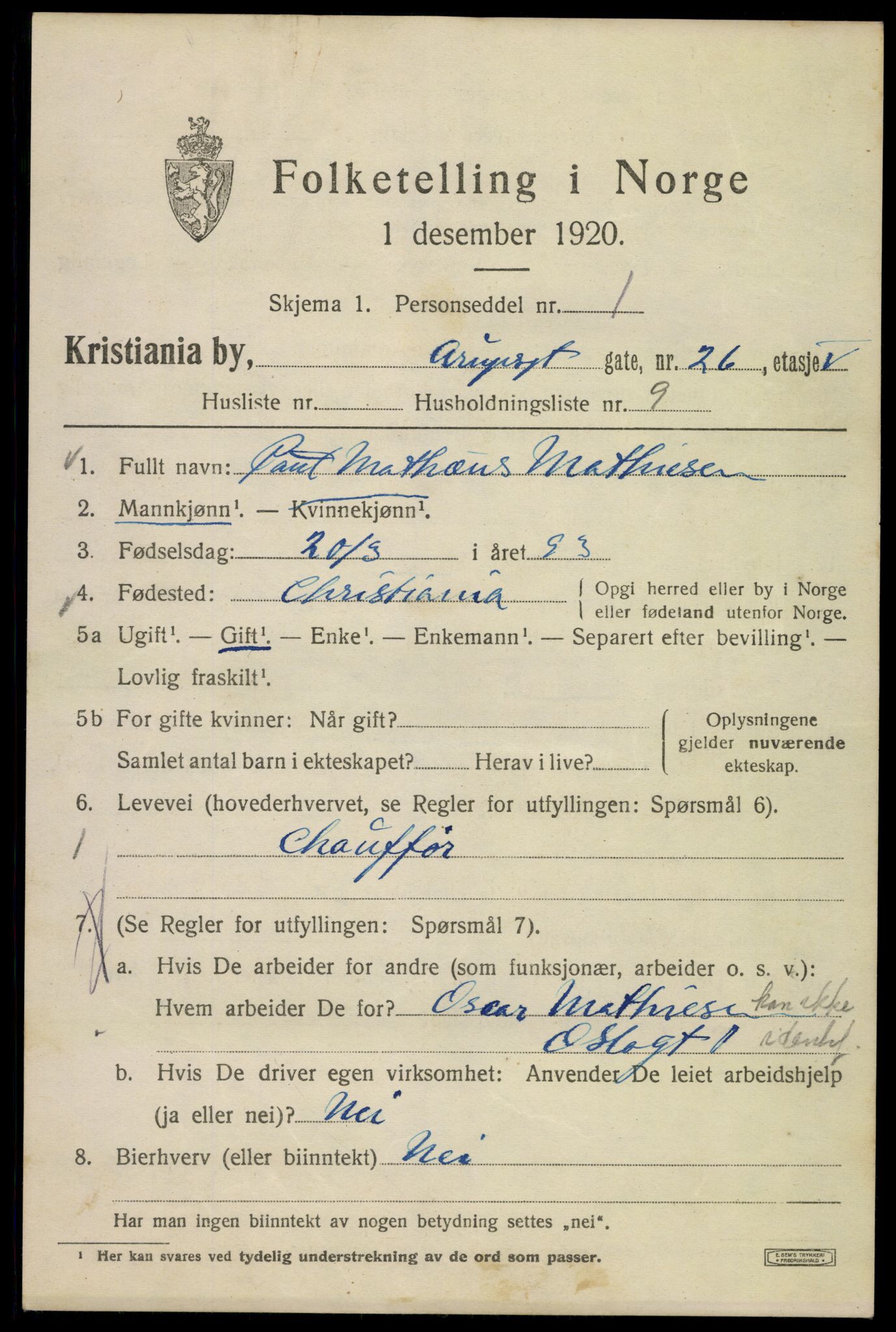 SAO, 1920 census for Kristiania, 1920, p. 146681