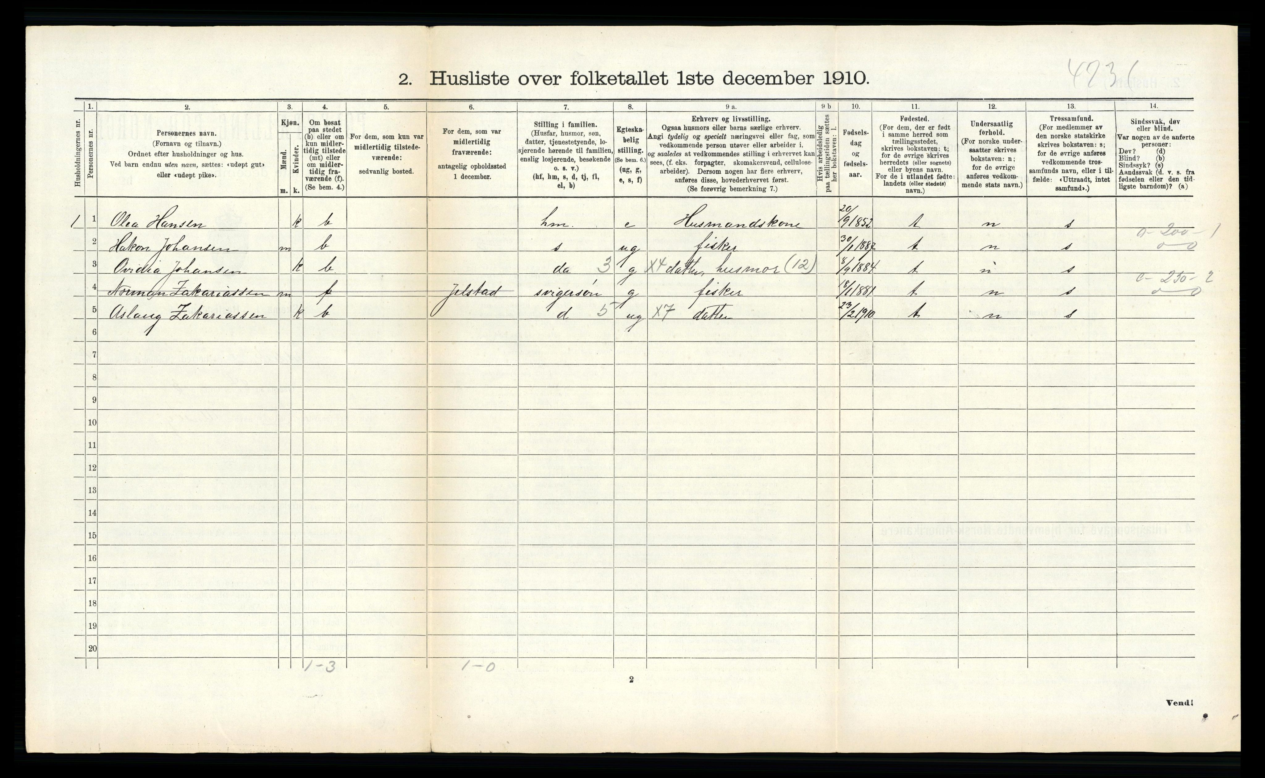 RA, 1910 census for Gildeskål, 1910, p. 1420