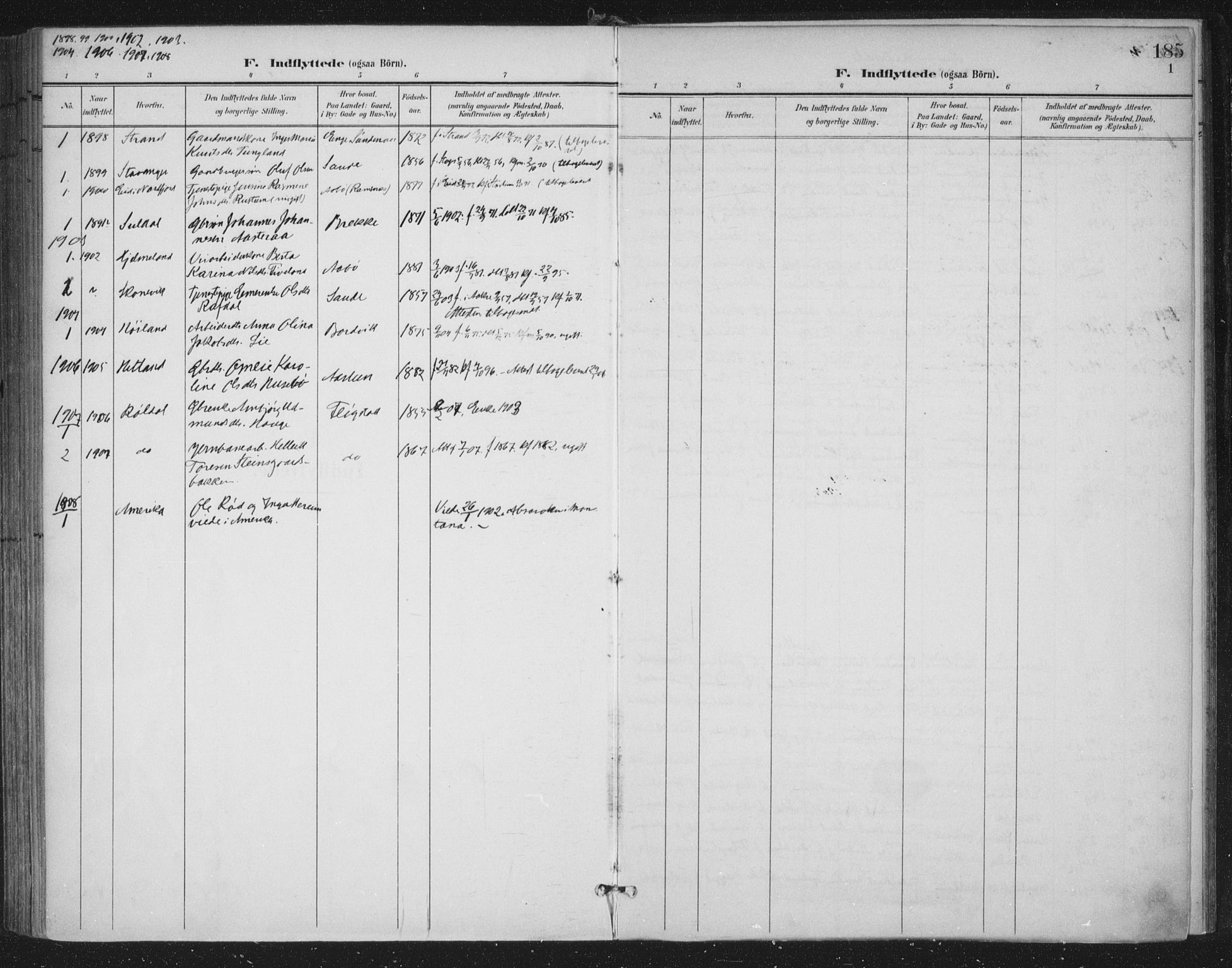 Sand sokneprestkontor, AV/SAST-A-101848/03/C/L0001: Parish register (official) no. A 7, 1899-1928, p. 185