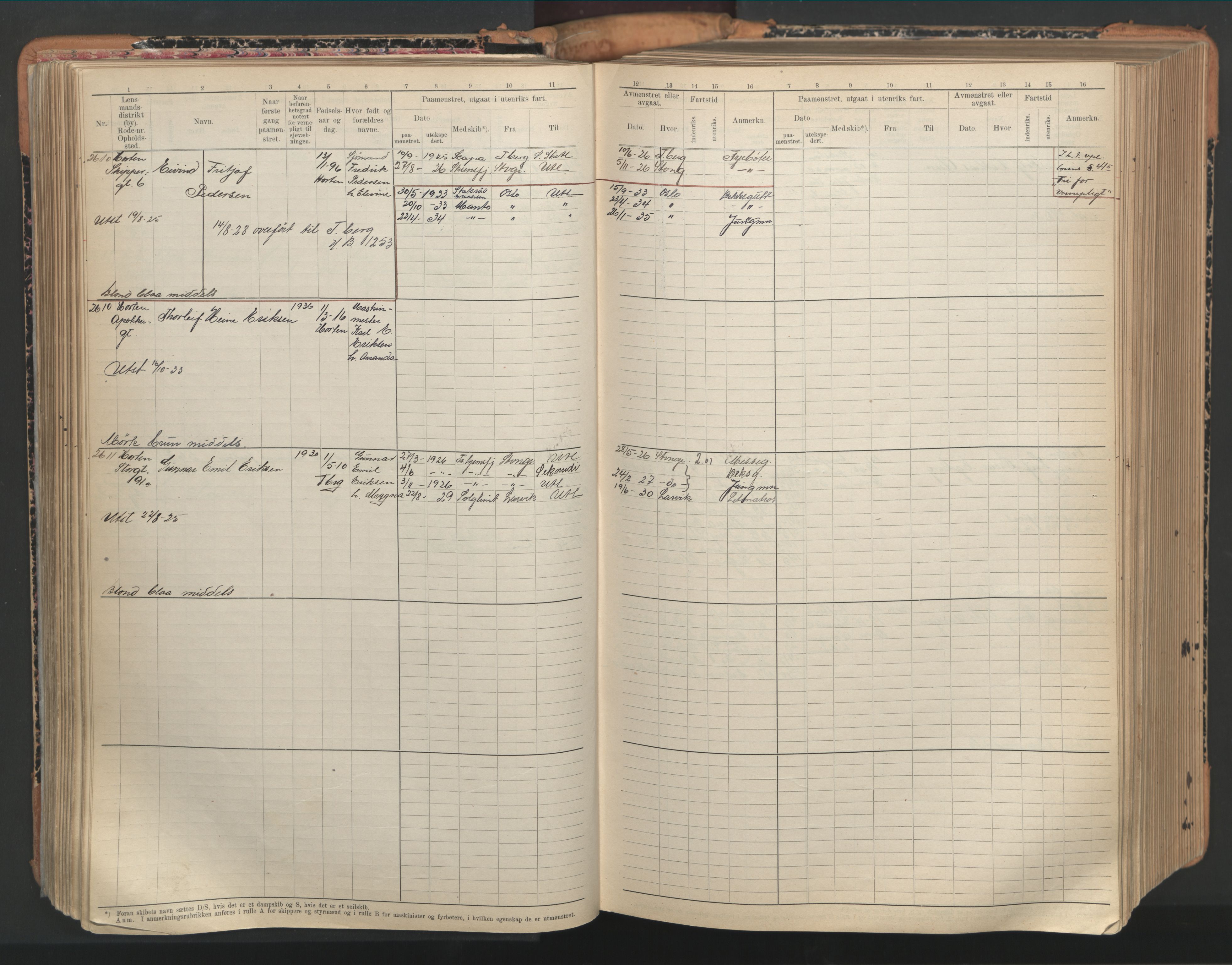 Horten innrulleringskontor, AV/SAKO-A-785/F/Fc/L0008: Hovedrulle, 1920-1948, p. 214
