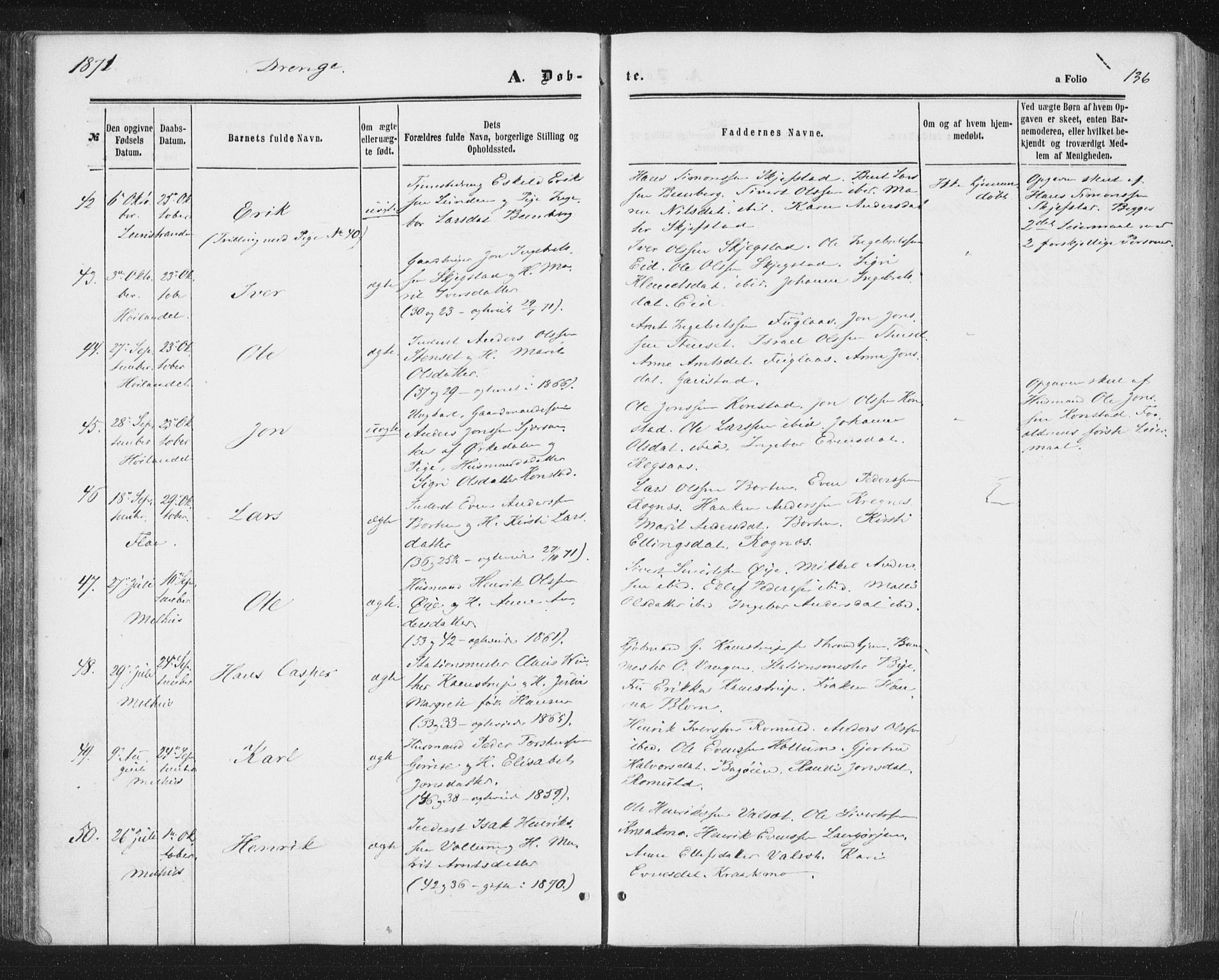 Ministerialprotokoller, klokkerbøker og fødselsregistre - Sør-Trøndelag, SAT/A-1456/691/L1077: Parish register (official) no. 691A09, 1862-1873, p. 136