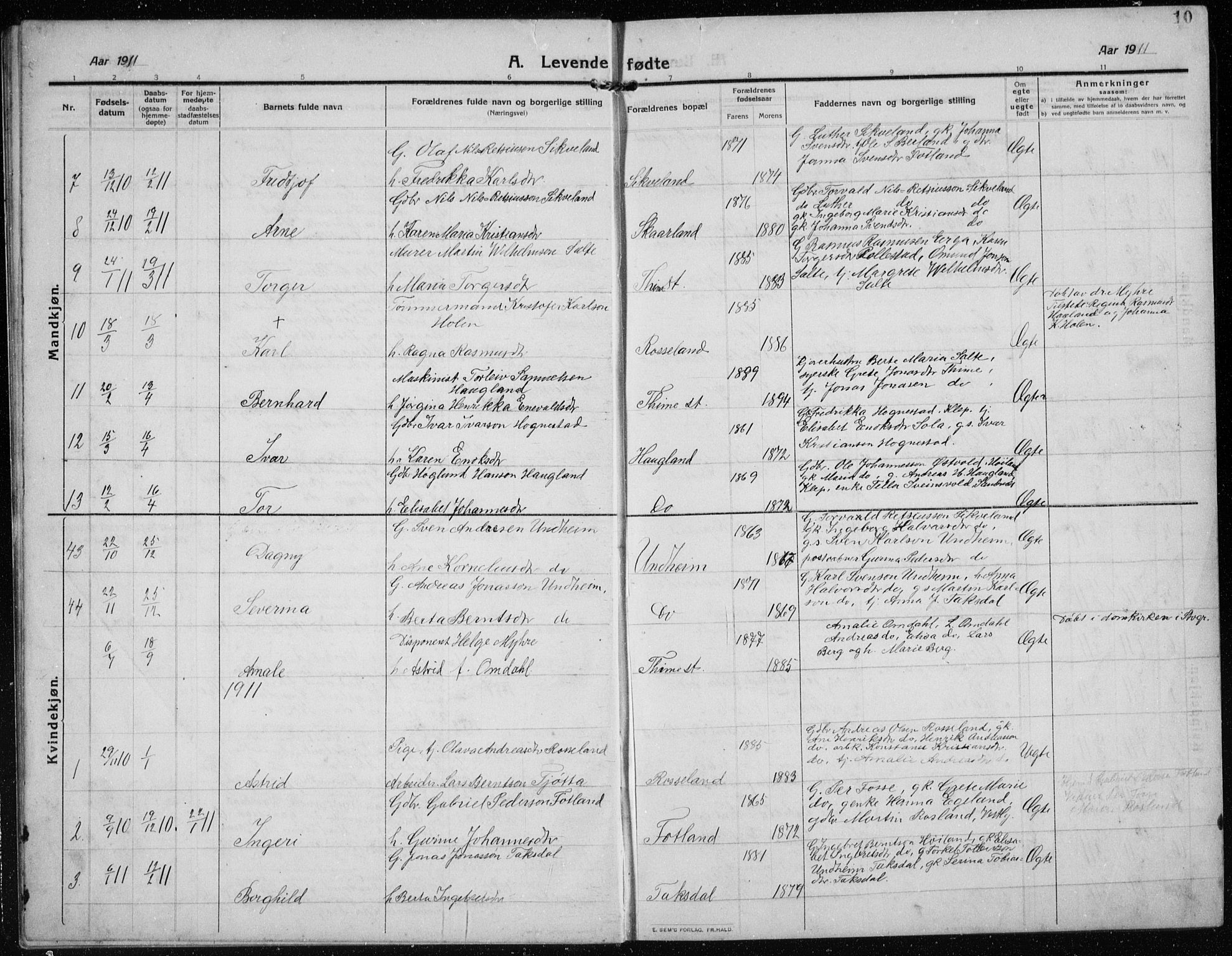 Time sokneprestkontor, SAST/A-101795/001/30BB/L0001: Parish register (copy) no. B 1, 1910-1932, p. 10