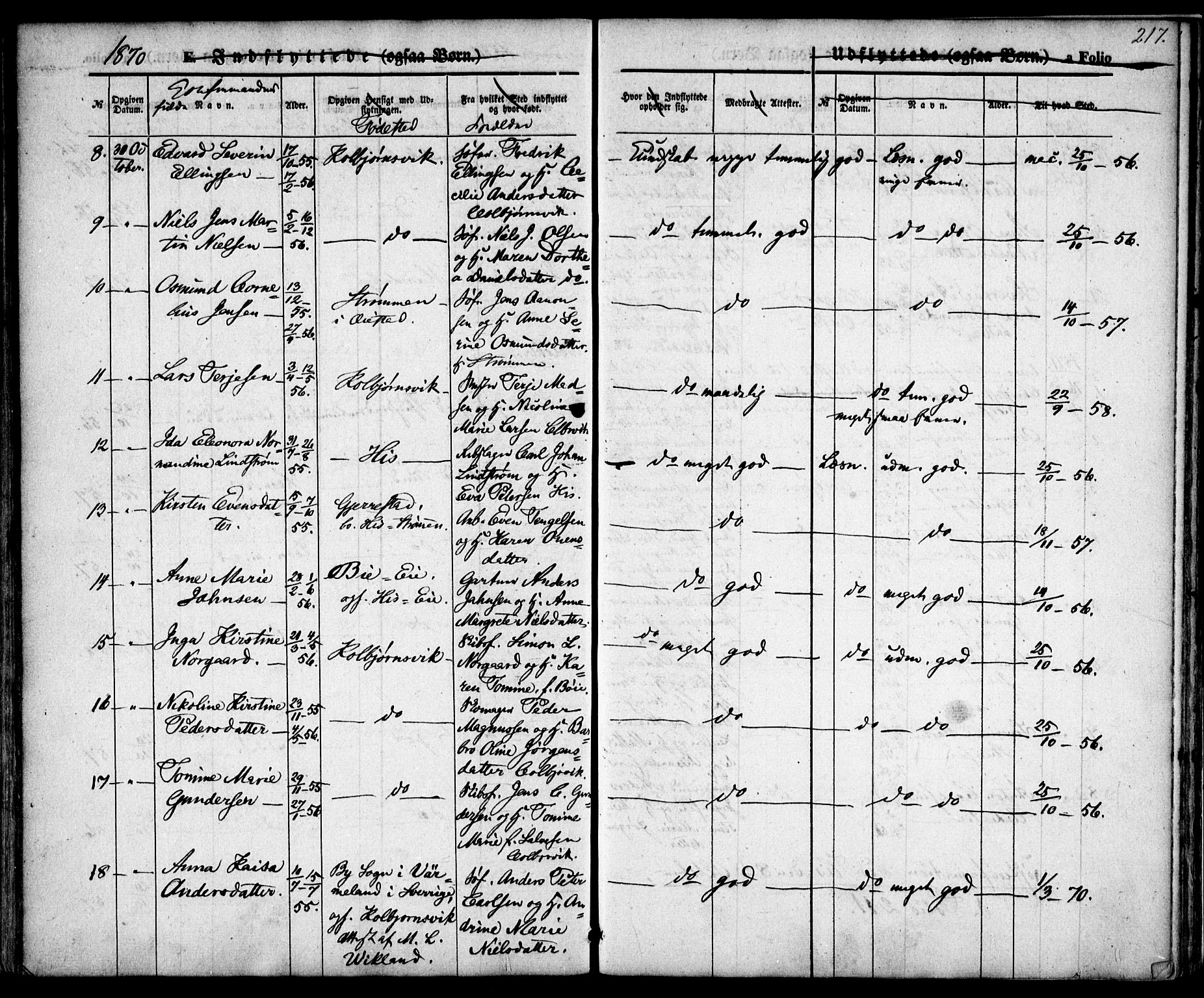 Hisøy sokneprestkontor, AV/SAK-1111-0020/F/Fa/L0001: Parish register (official) no. A 1, 1849-1871, p. 217